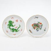 2 Wandteller Chinesischer Schmetterling und Mingdrache. Meissen 1972-1980 und 1980.