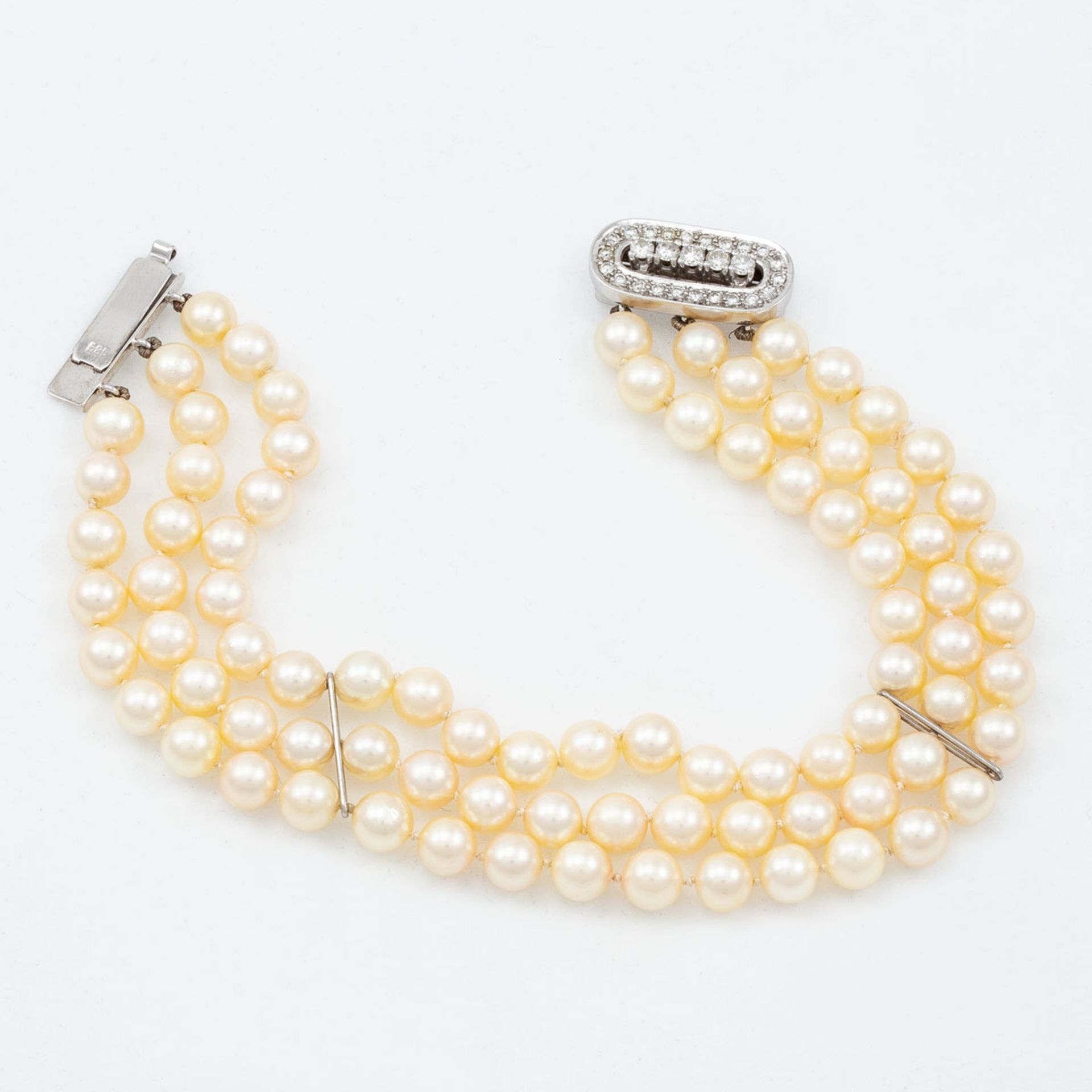 Perlen-Armband mit Diamanten - dreireihig