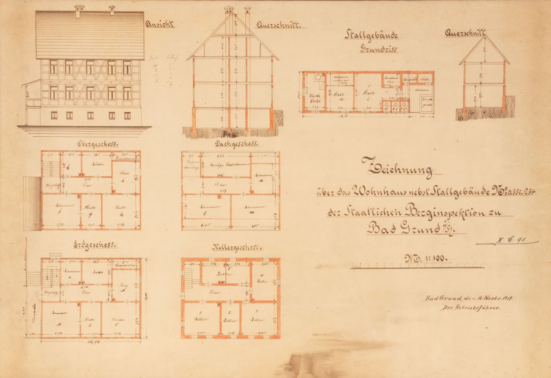 Konvolut 5 Bauzeichnungen Bad Grund, um 1900 - Bild 8 aus 11