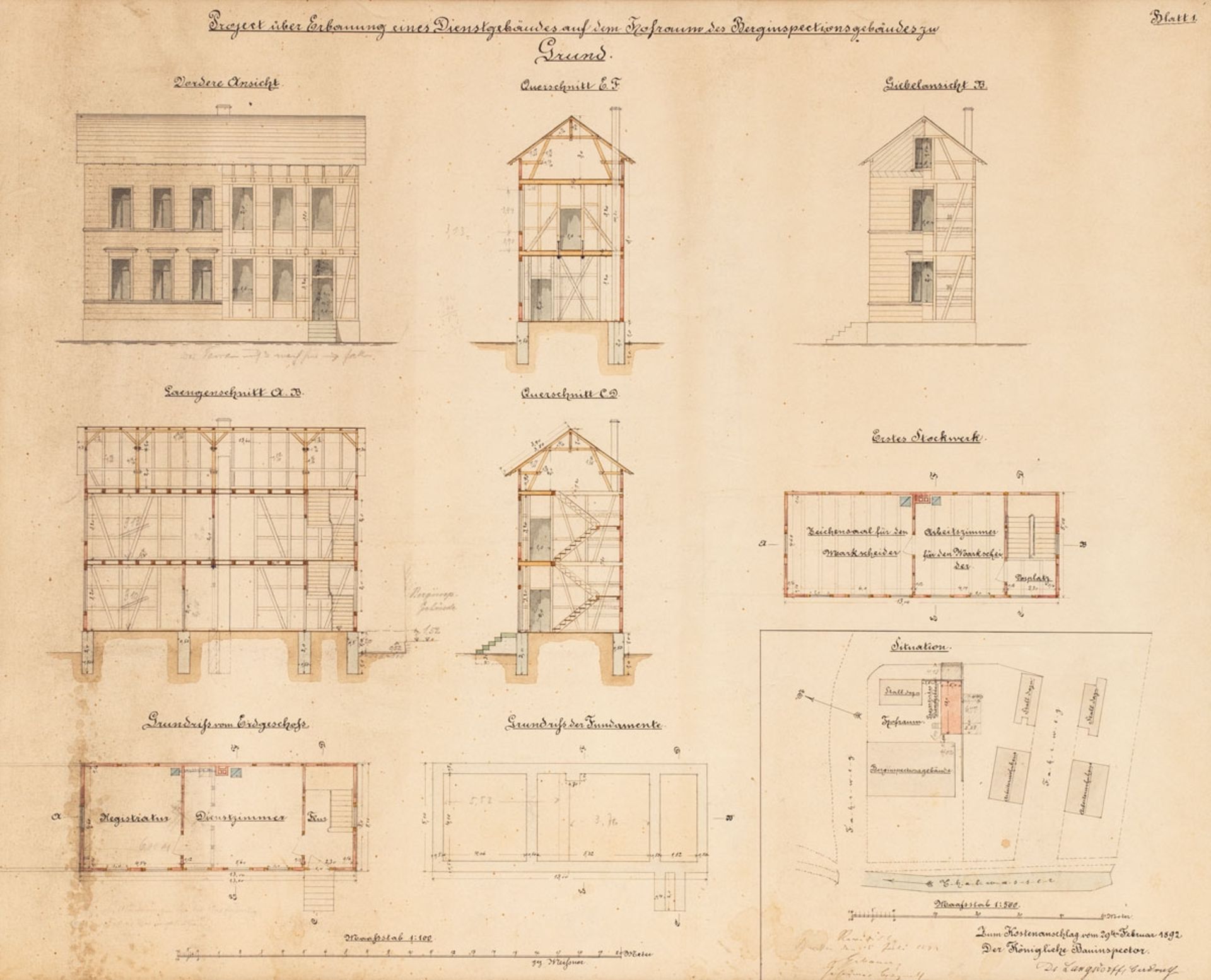 Konvolut 5 Bauzeichnungen Bad Grund, um 1900 - Bild 10 aus 11