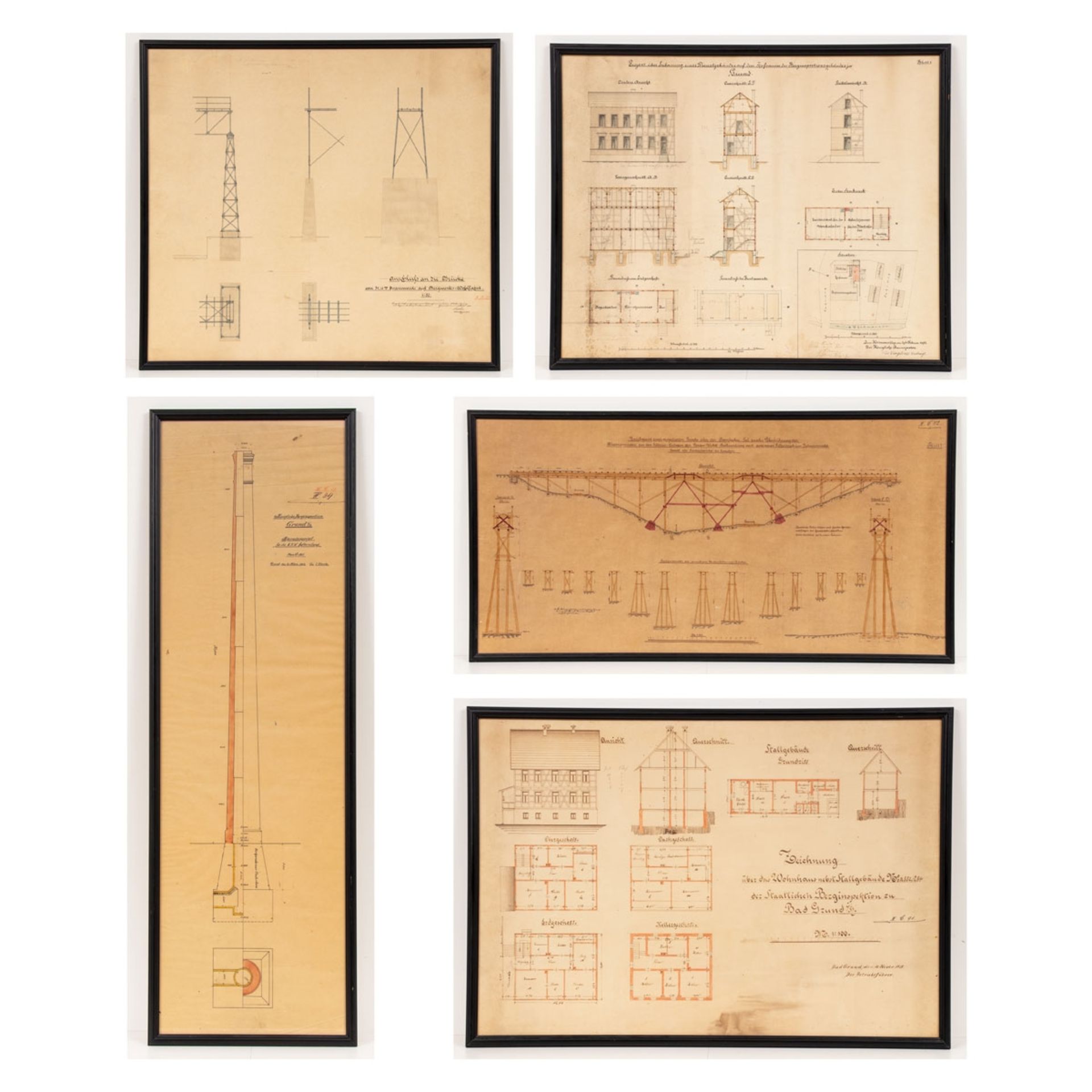 Konvolut 5 Bauzeichnungen Bad Grund, um 1900