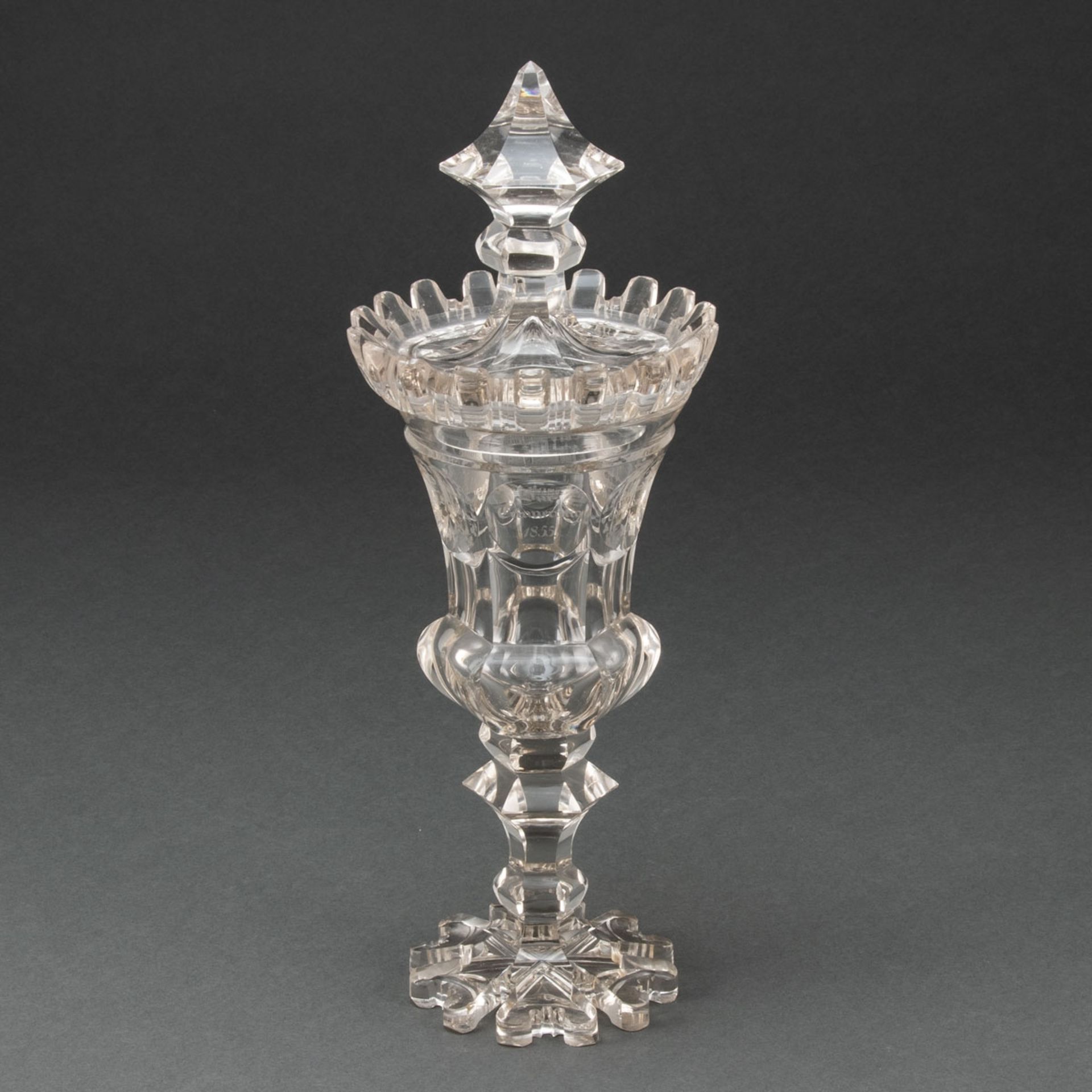 Spätbiedermeier Deckelpokal Zur Erinnerung 1855 H. Maillard Erdmansdorf