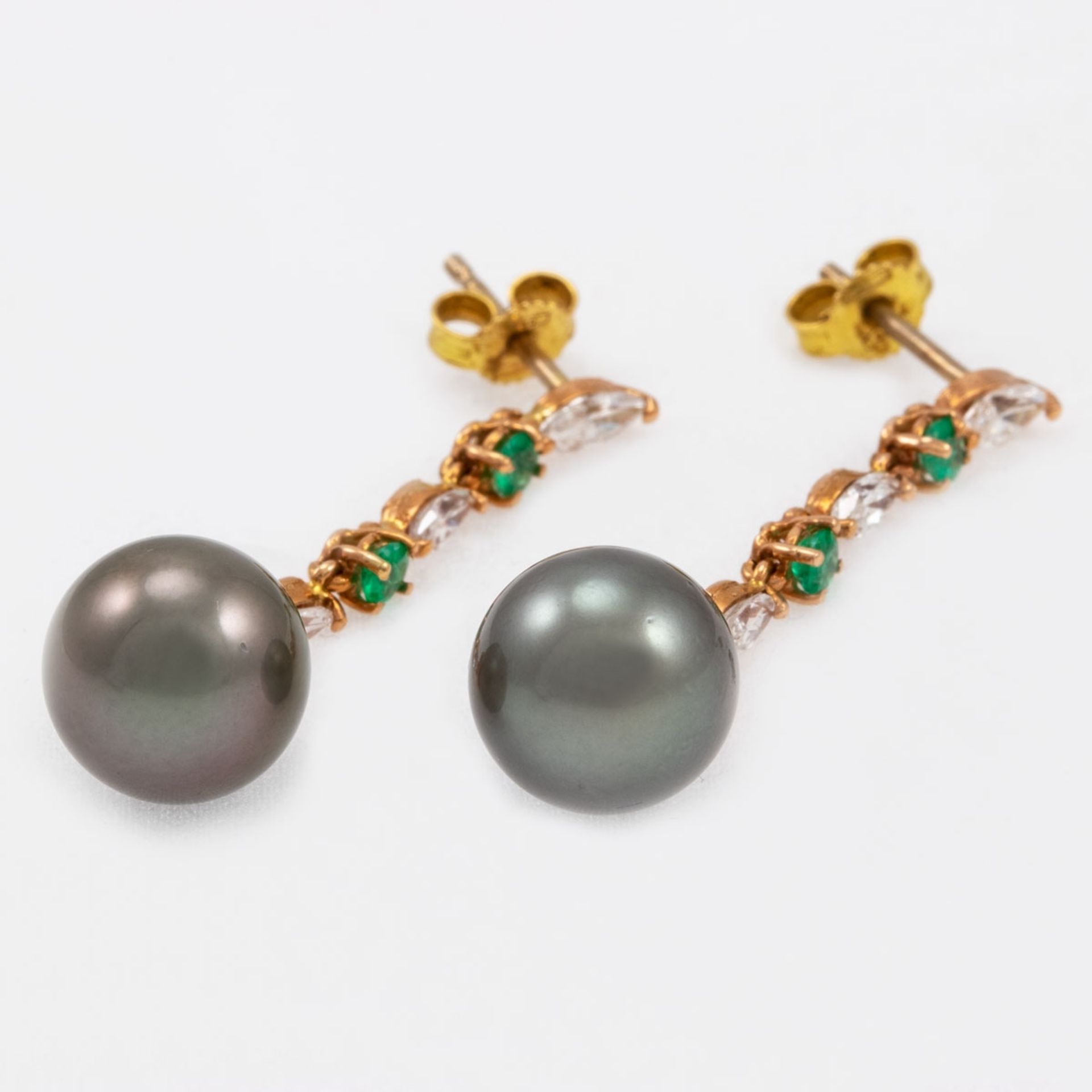 Paar Tahiti-Perlen-Ohrhänger mit Smaragden