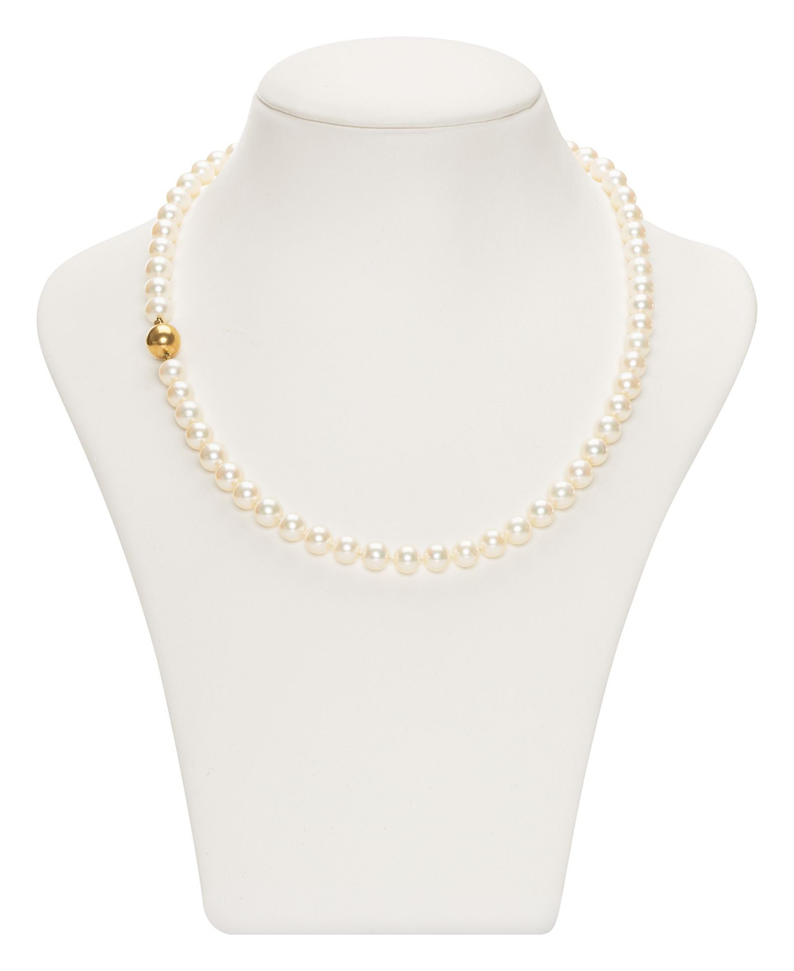 Matinee pearl necklace with polished ball closure