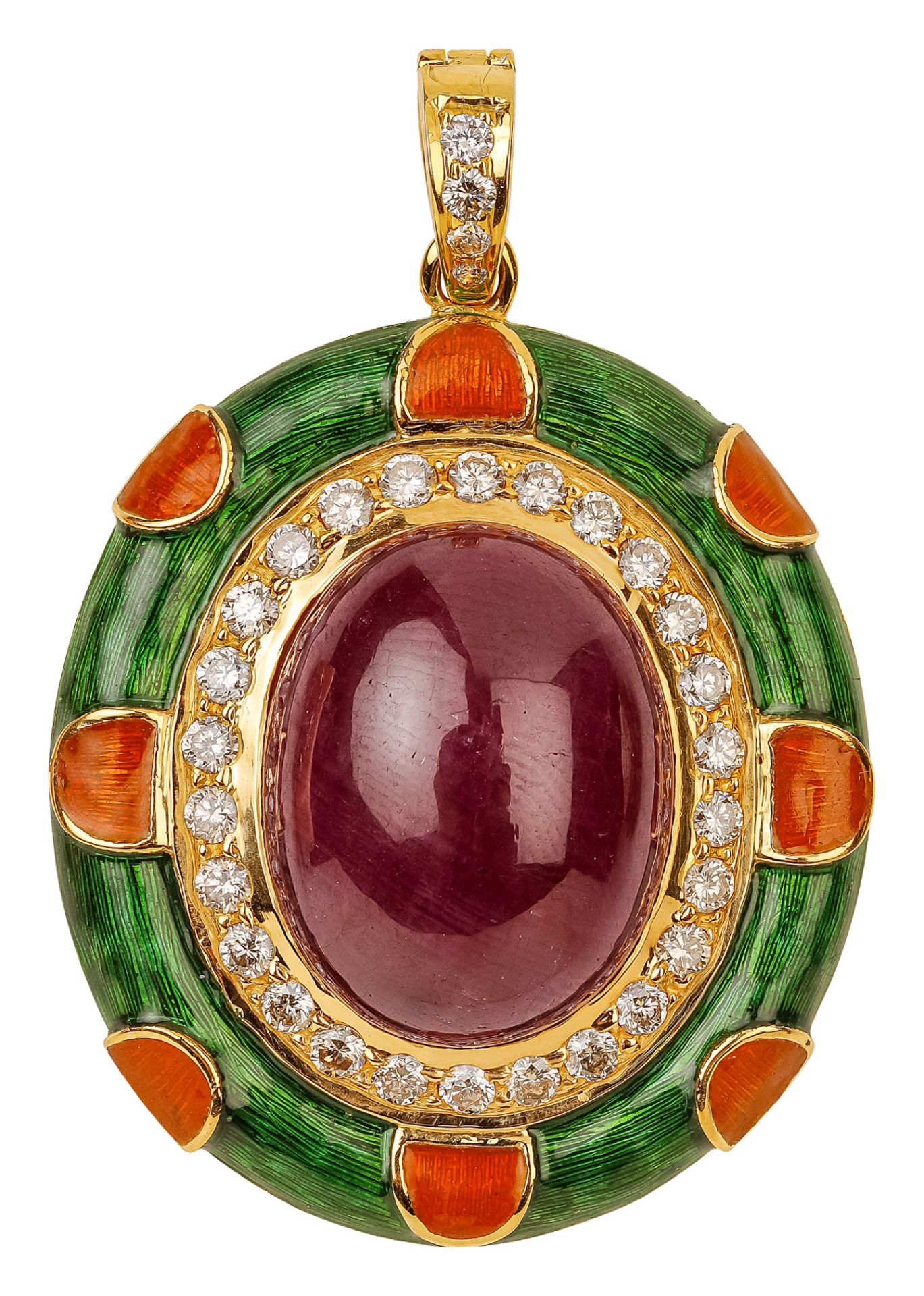 Necklace pendant with one ruby weighing almost 50 carats and diamonds