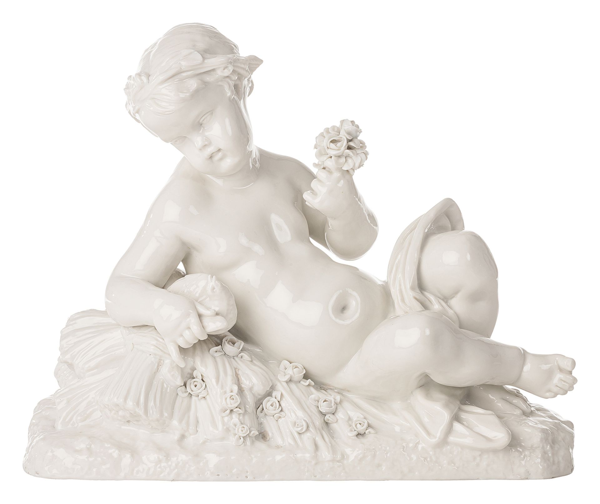 Putto with pigeon and roses