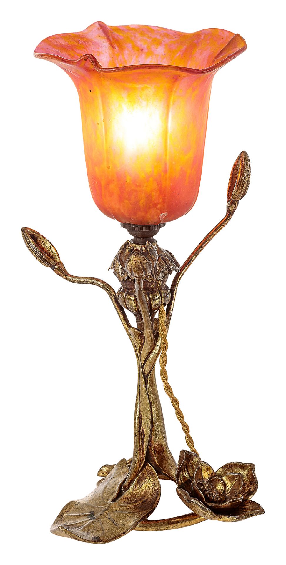 Art Nouveau table lamp with water lily base