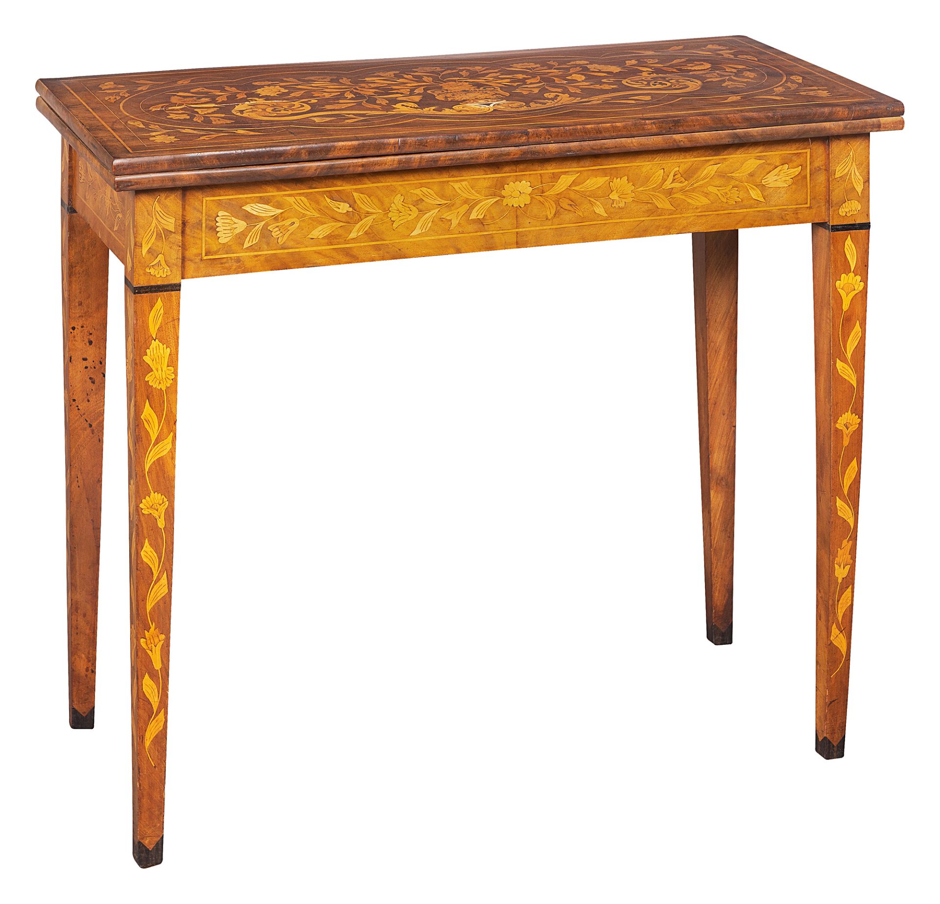 Dutch games table with flower intarsia