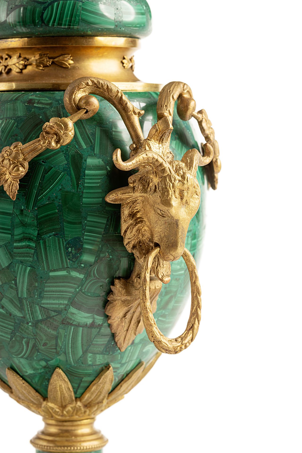 Pair of malachite vases in the style of French Early Classicism - Image 4 of 8