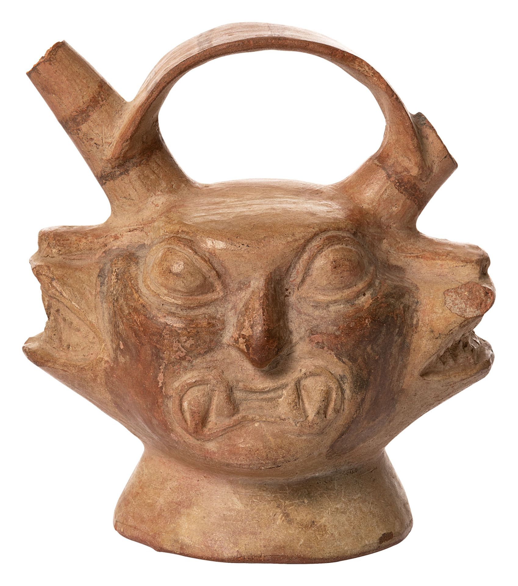 Double spout and bridge vessel with depiction of the deity Ai Apaec