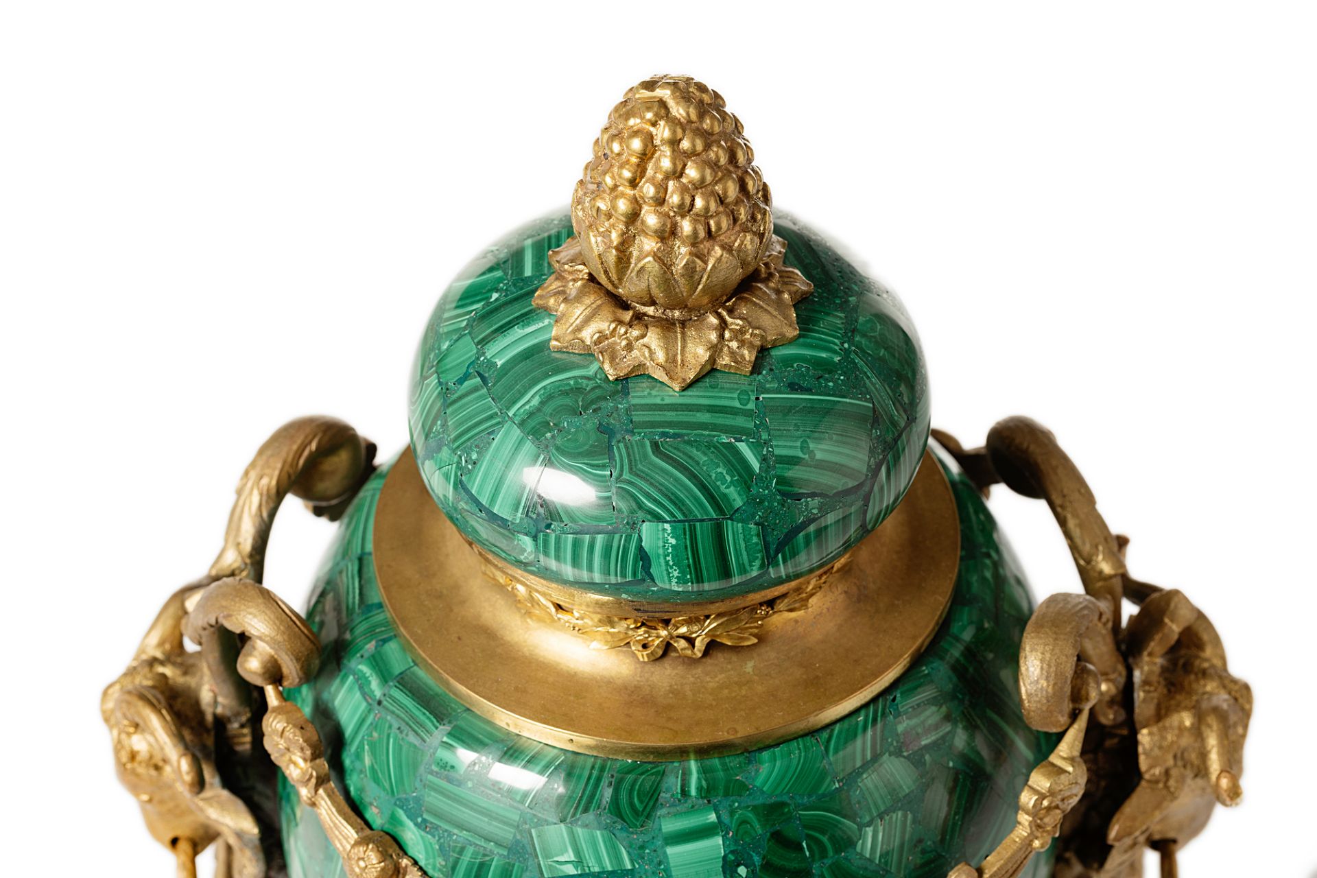 Pair of malachite vases in the style of French Early Classicism - Image 6 of 8