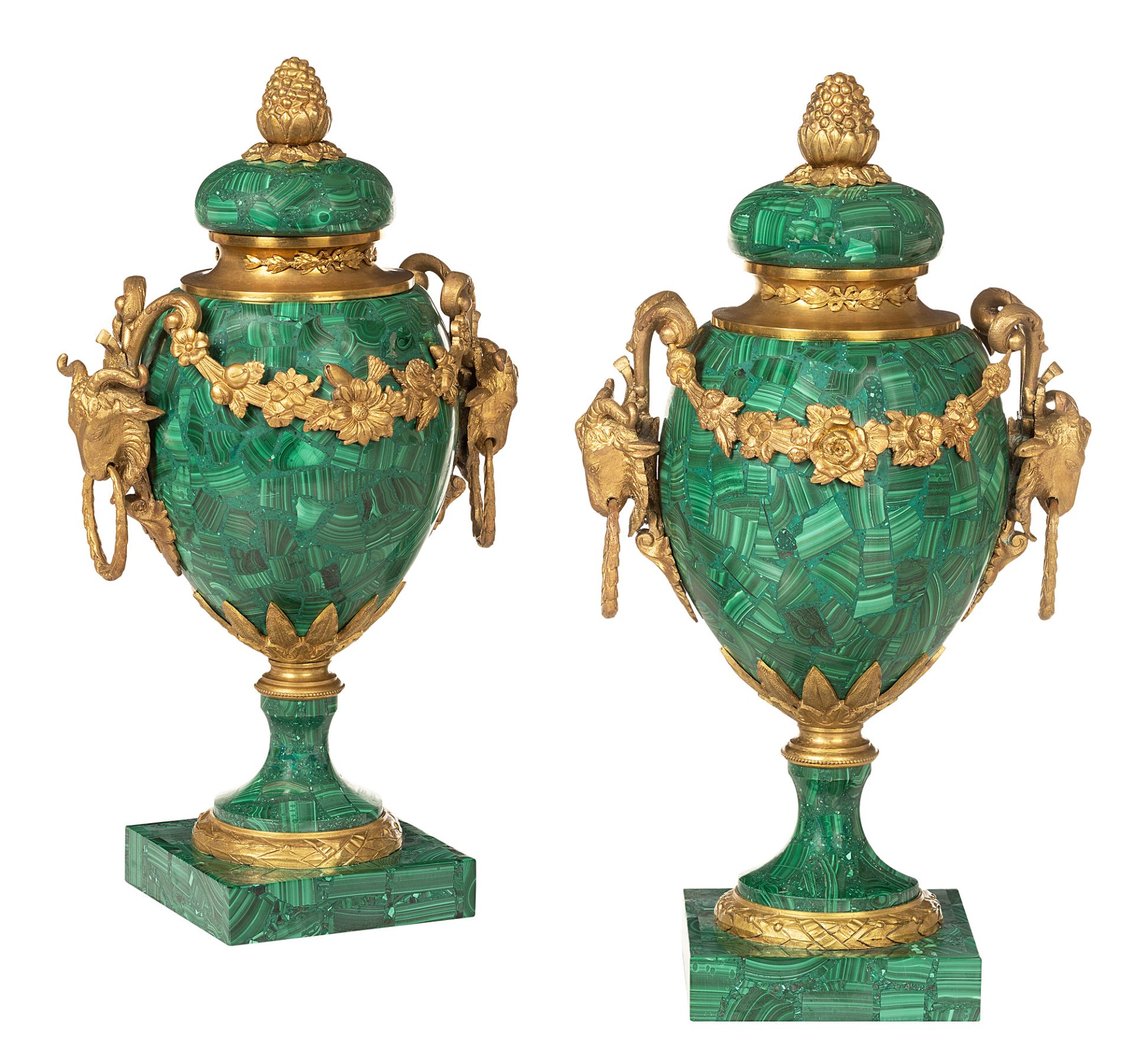Pair of malachite vases in the style of French Early Classicism - Image 3 of 8