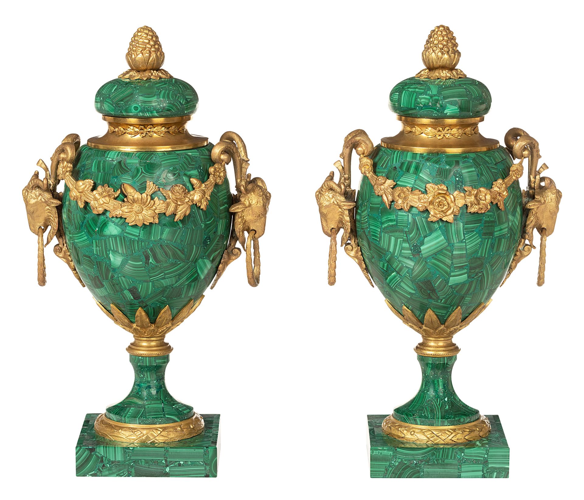 Pair of malachite vases in the style of French Early Classicism - Image 2 of 8