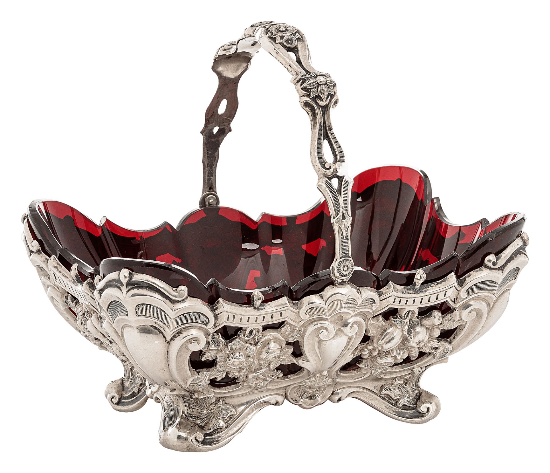 Confectionary basket with ruby-red glass insert