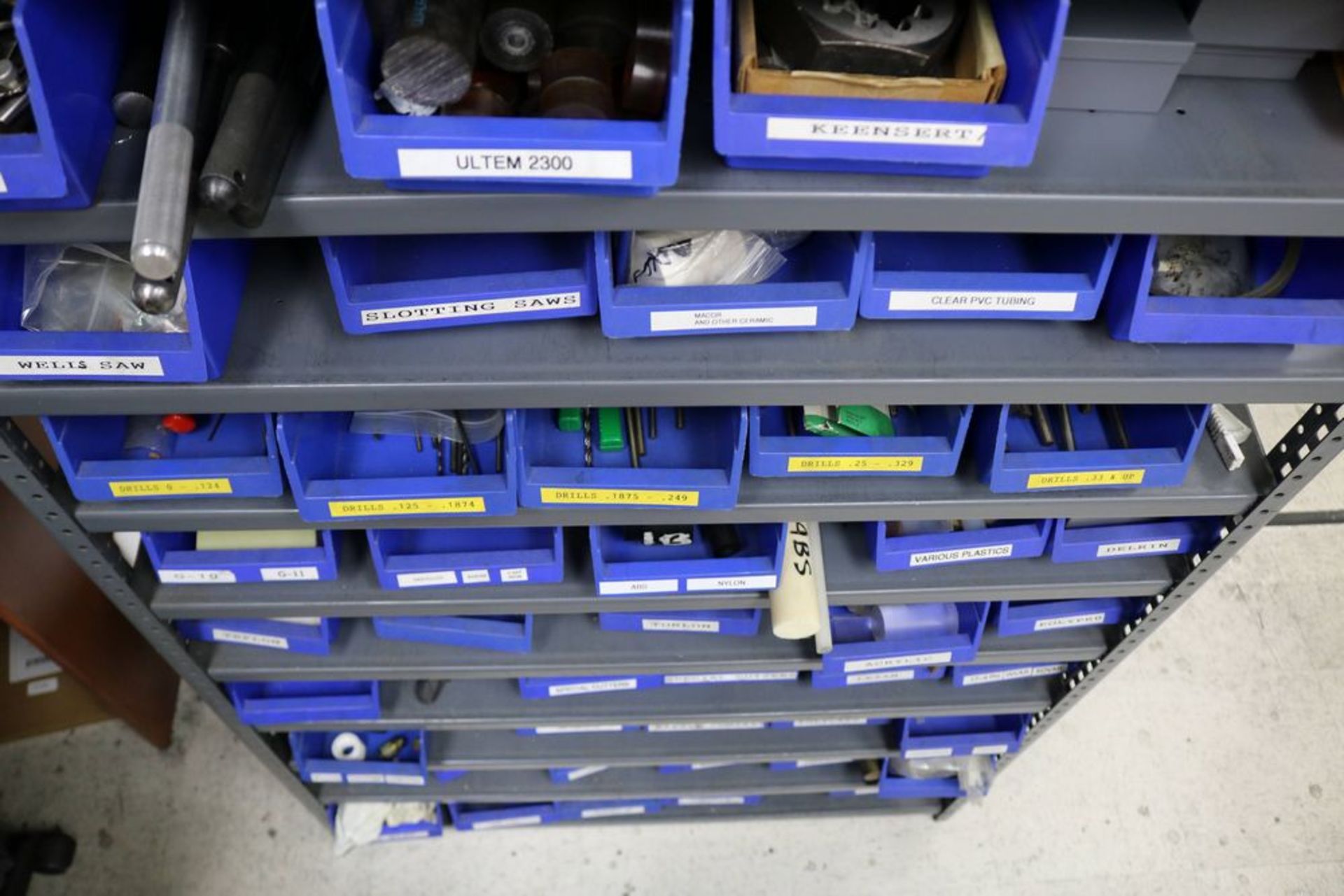 13 Tier Steel Shelf with Organizer Bins full of Various Items, Drills, Tap Handles, Air Fittings and - Image 4 of 15