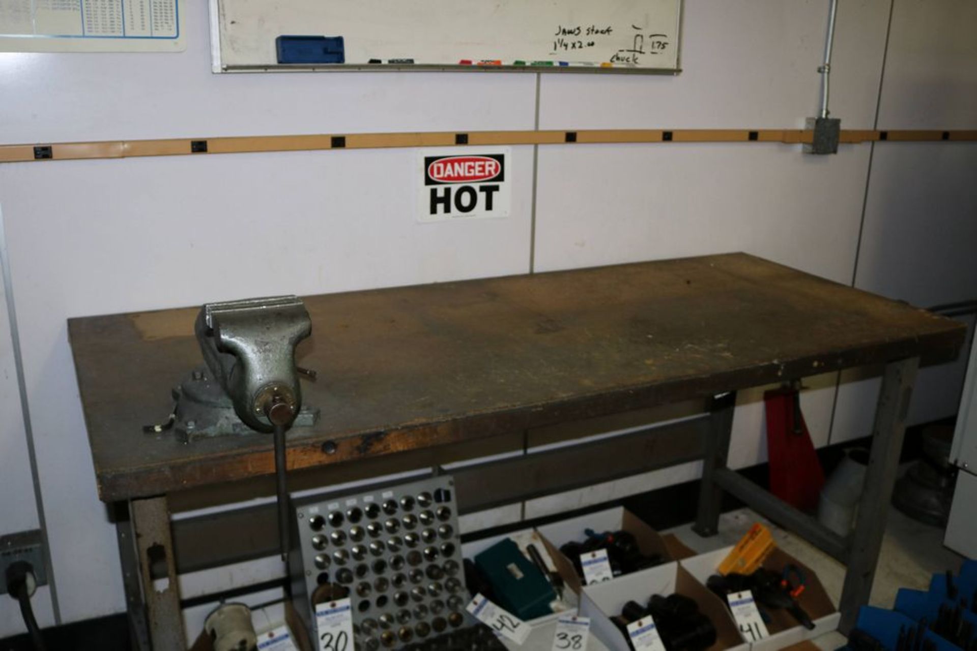 Heavy Duty Shop Table with Taskmaster #5 Table Vise, 6' x 30" x 34" ( Table and Vise Only)