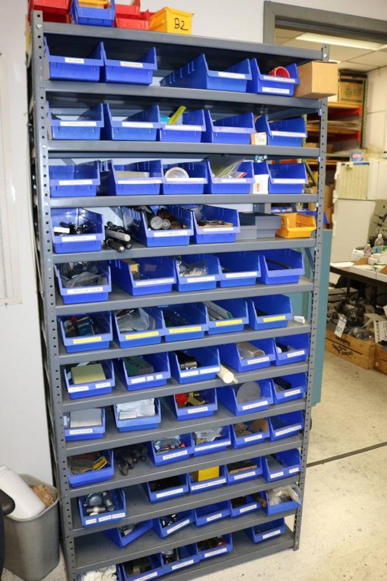 13 Tier Steel Shelf with Organizer Bins full of Various Items, Drills, Tap Handles, Air Fittings and - Image 2 of 15