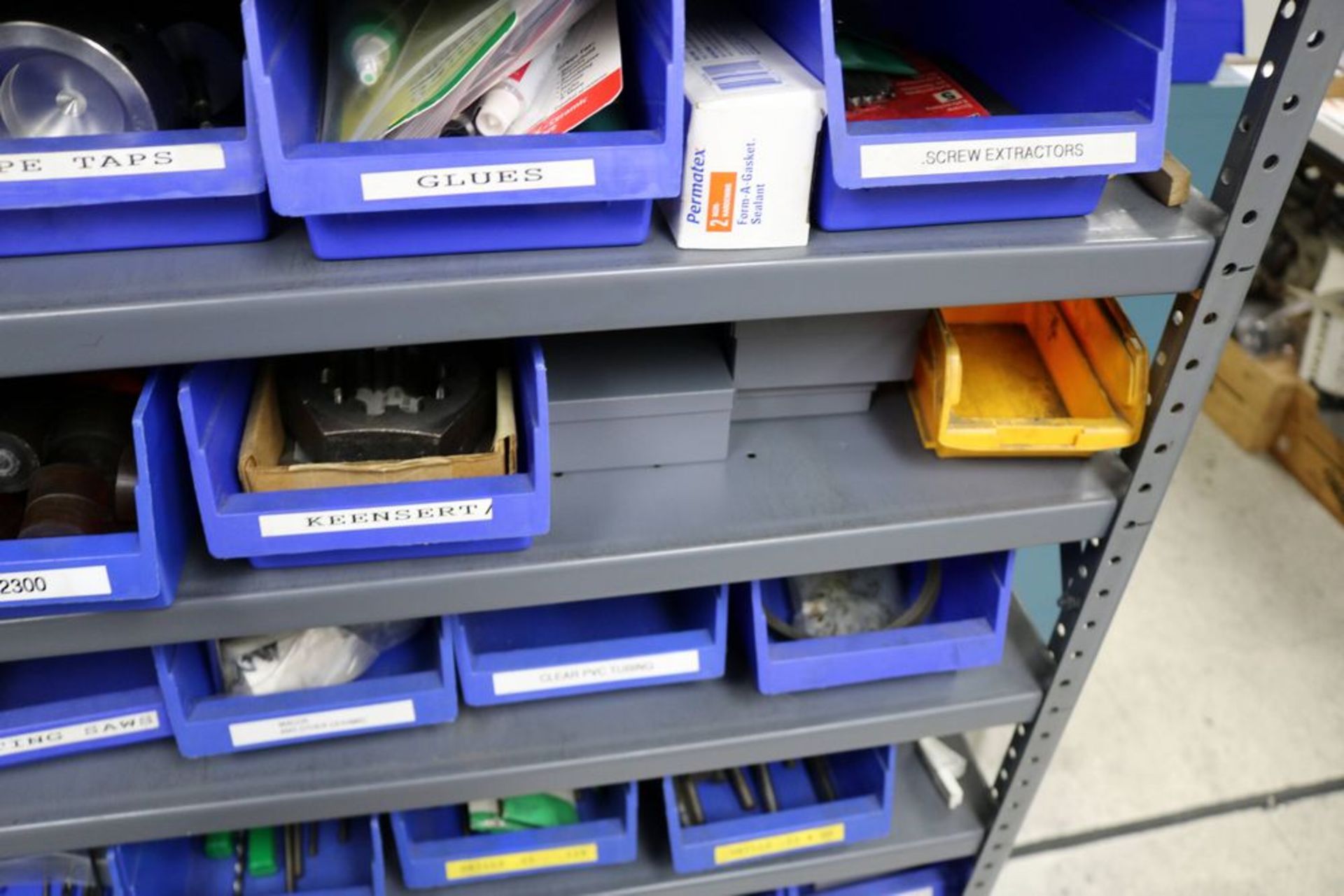 13 Tier Steel Shelf with Organizer Bins full of Various Items, Drills, Tap Handles, Air Fittings and - Image 8 of 15