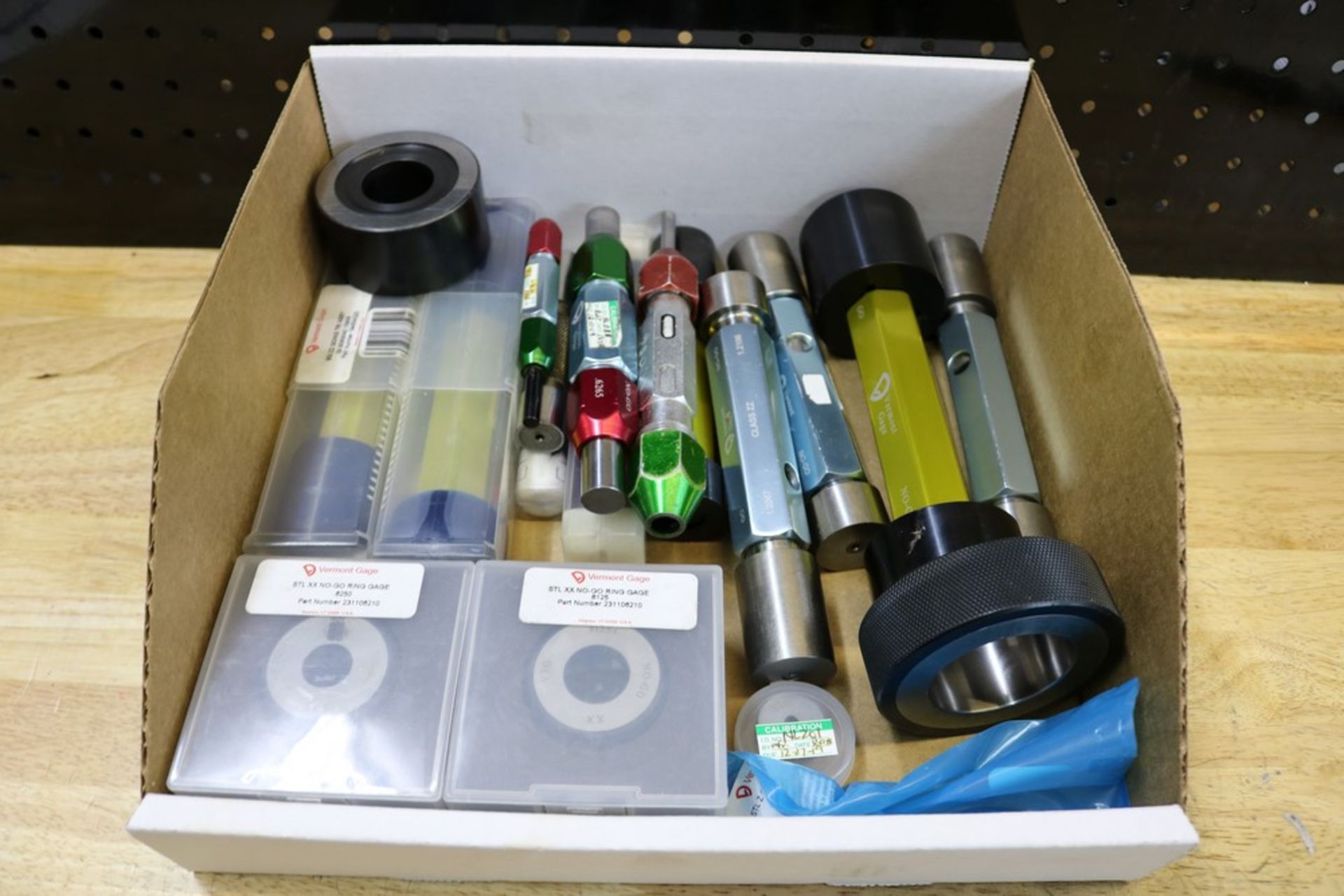 Box of Various Size Ring Gages and Pin Gages with Holders