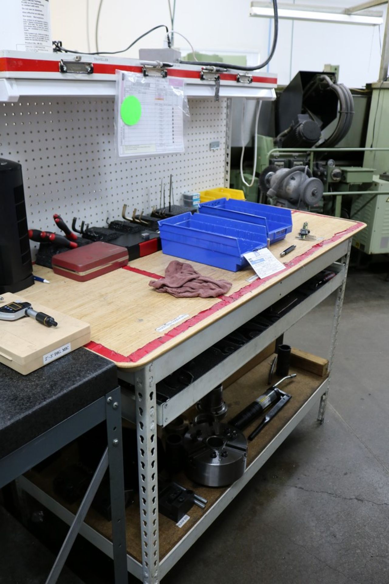 Metal Work Station Table with Wood Top, 3 Tier, Drawer with Peg Board (TABLE ONLY other contents not - Image 2 of 2