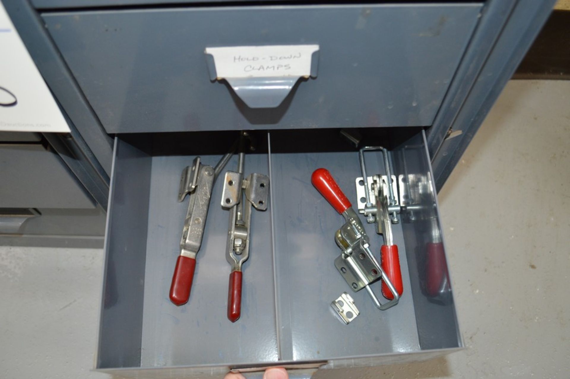 2 small grey 4 drawer cabinets with large assortment of various Di-Stay-Co hold down clamps - Image 5 of 5