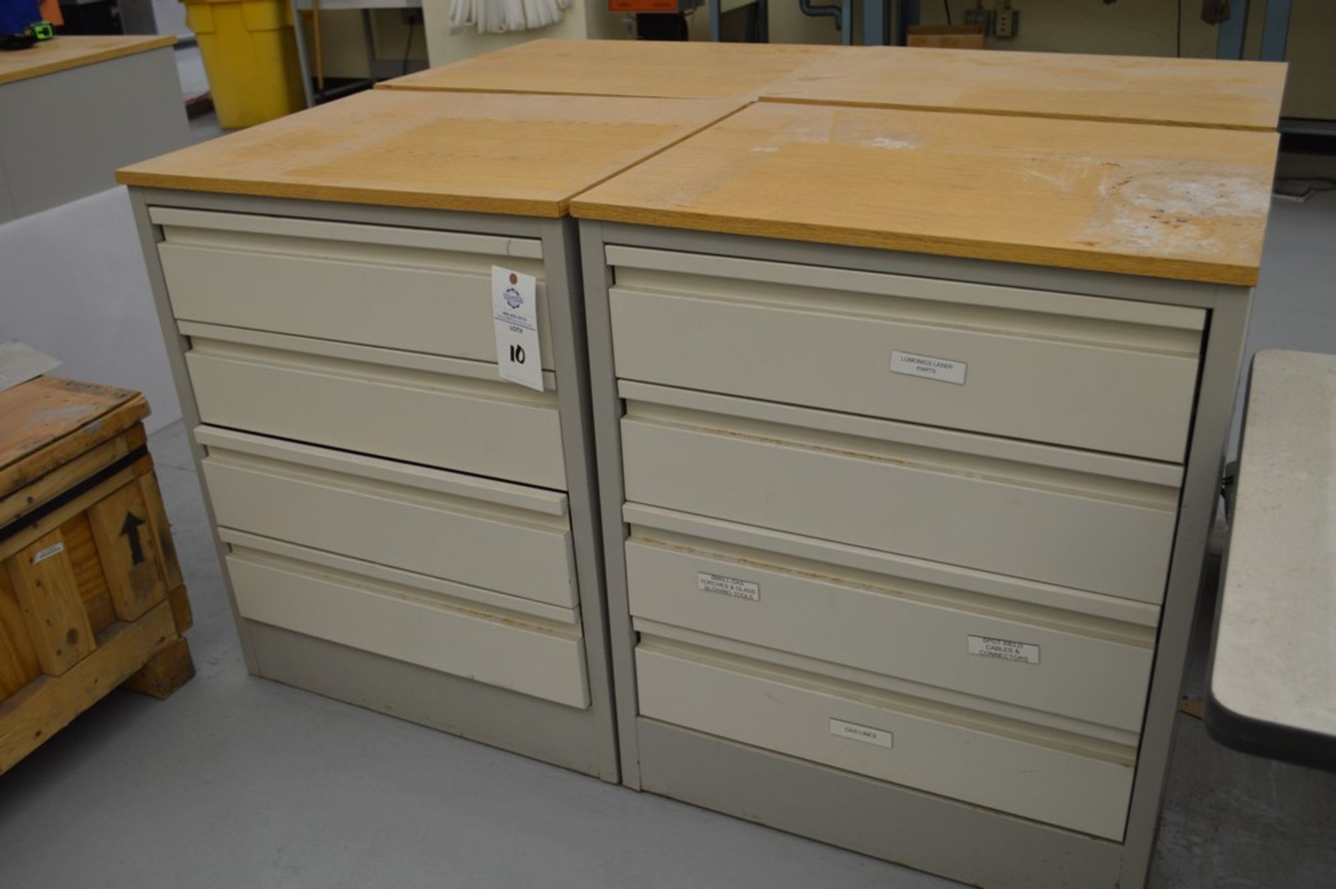 (3) 4 Drawer Metal Cabinets with wood finished formica tops, 24" x 30.5", 36.5" Tall - Image 2 of 5