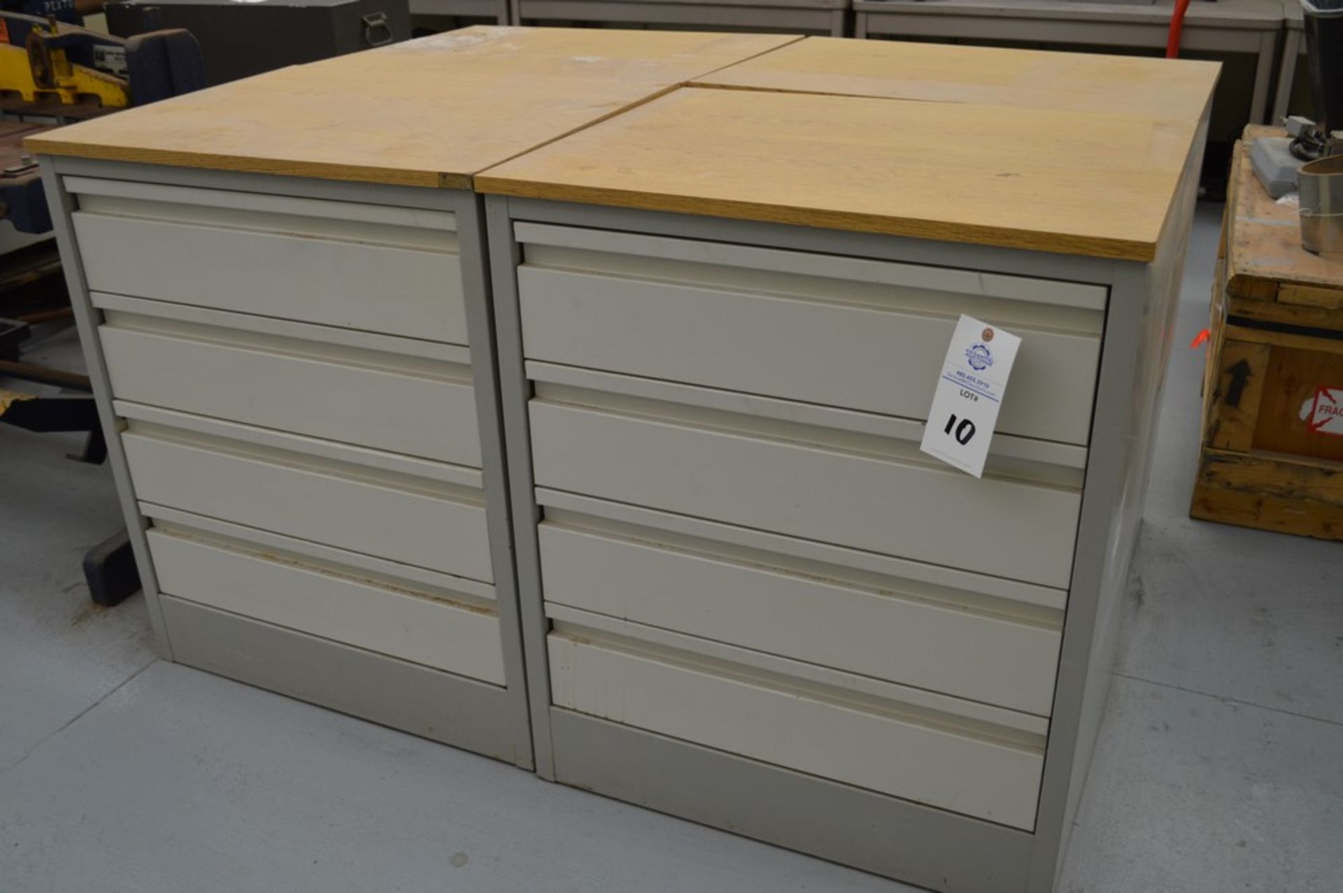 (3) 4 Drawer Metal Cabinets with wood finished formica tops, 24" x 30.5", 36.5" Tall - Image 5 of 5