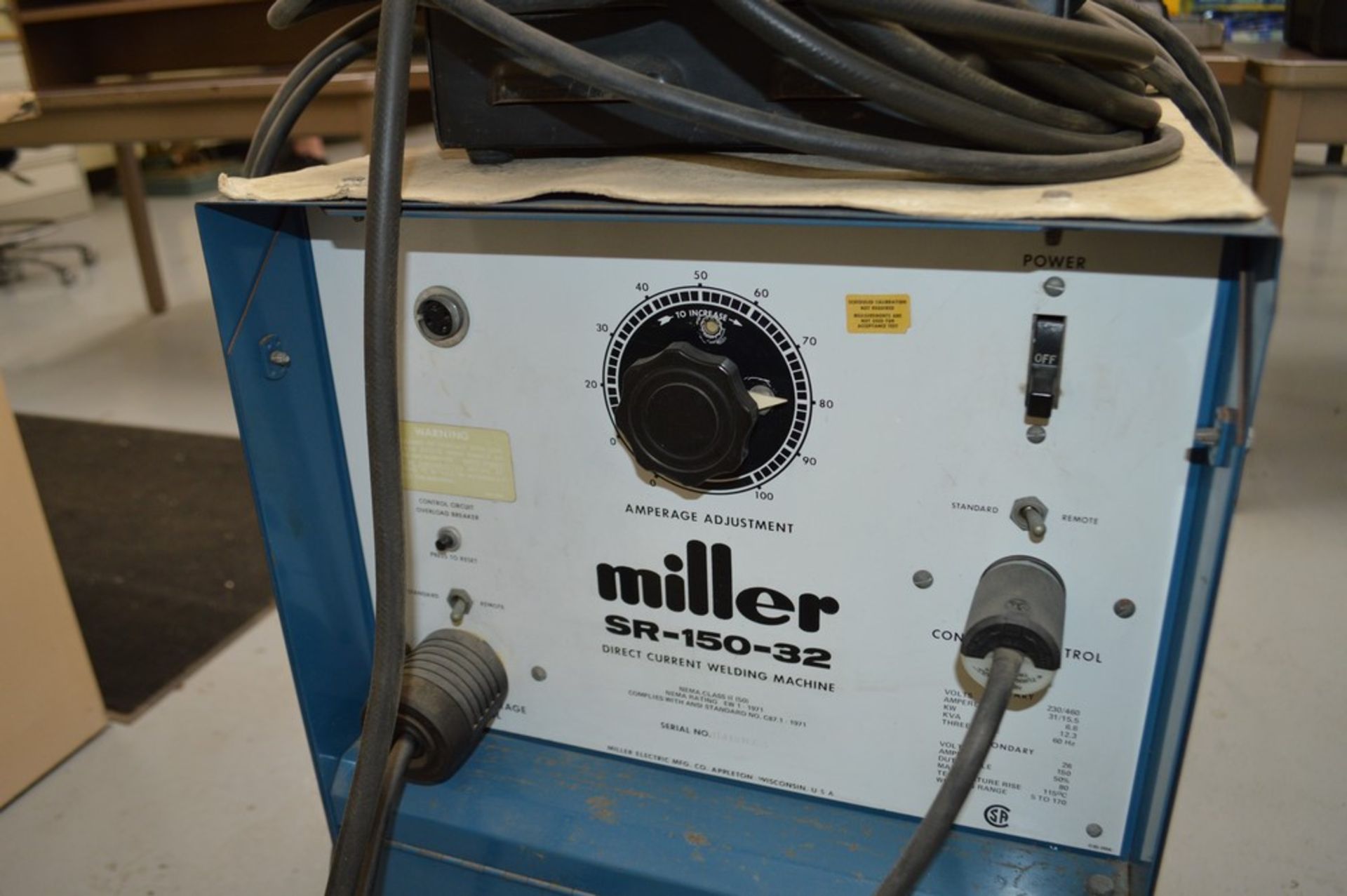 Miller SR-150-32 DC Welder on metal rolling cart, foot pedal and gas lines included - Image 5 of 5