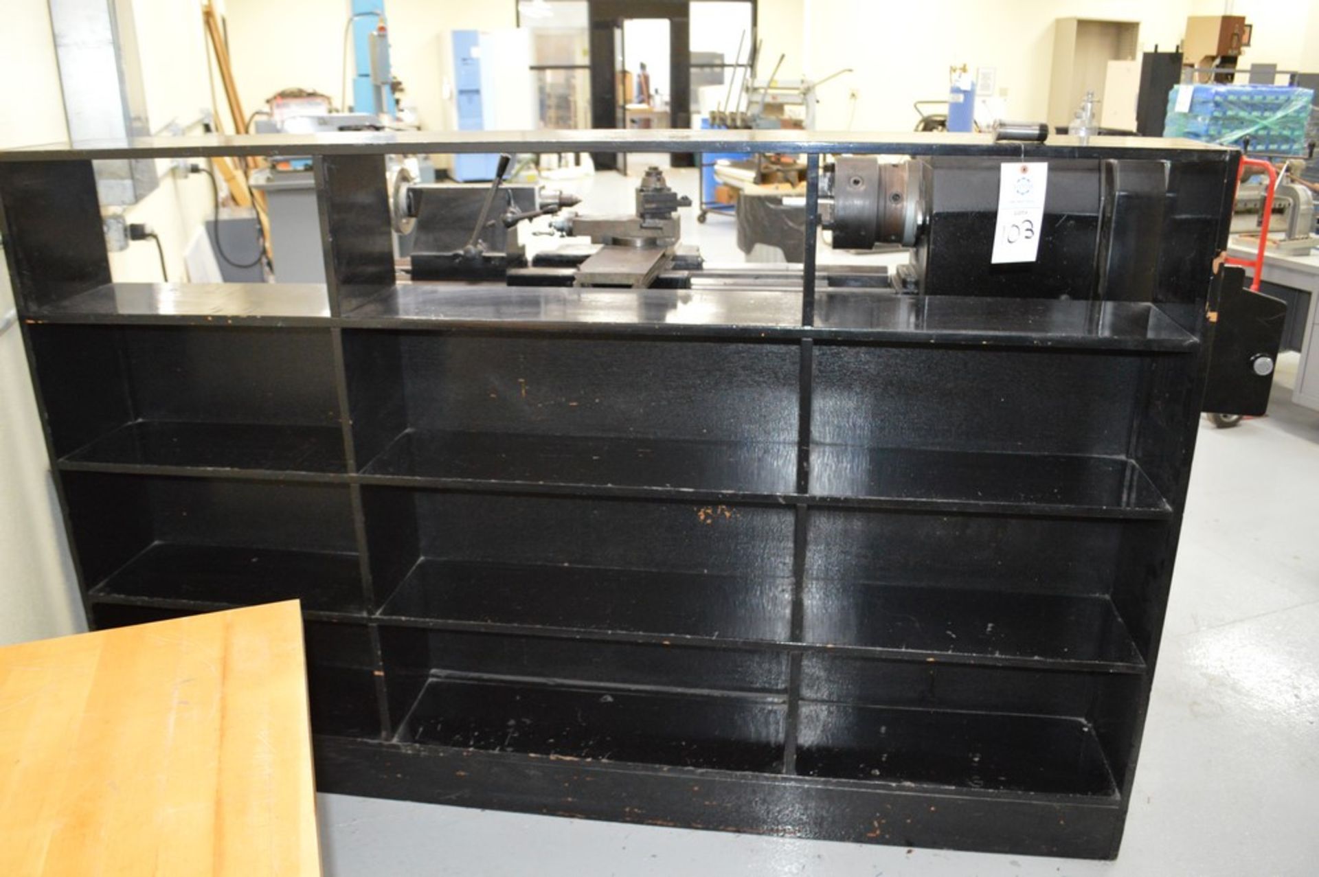 4 Tier, 3 Column black wood organizer stand, 54" Tall, 85.5" Long, 11" Deep shelves - Image 2 of 2