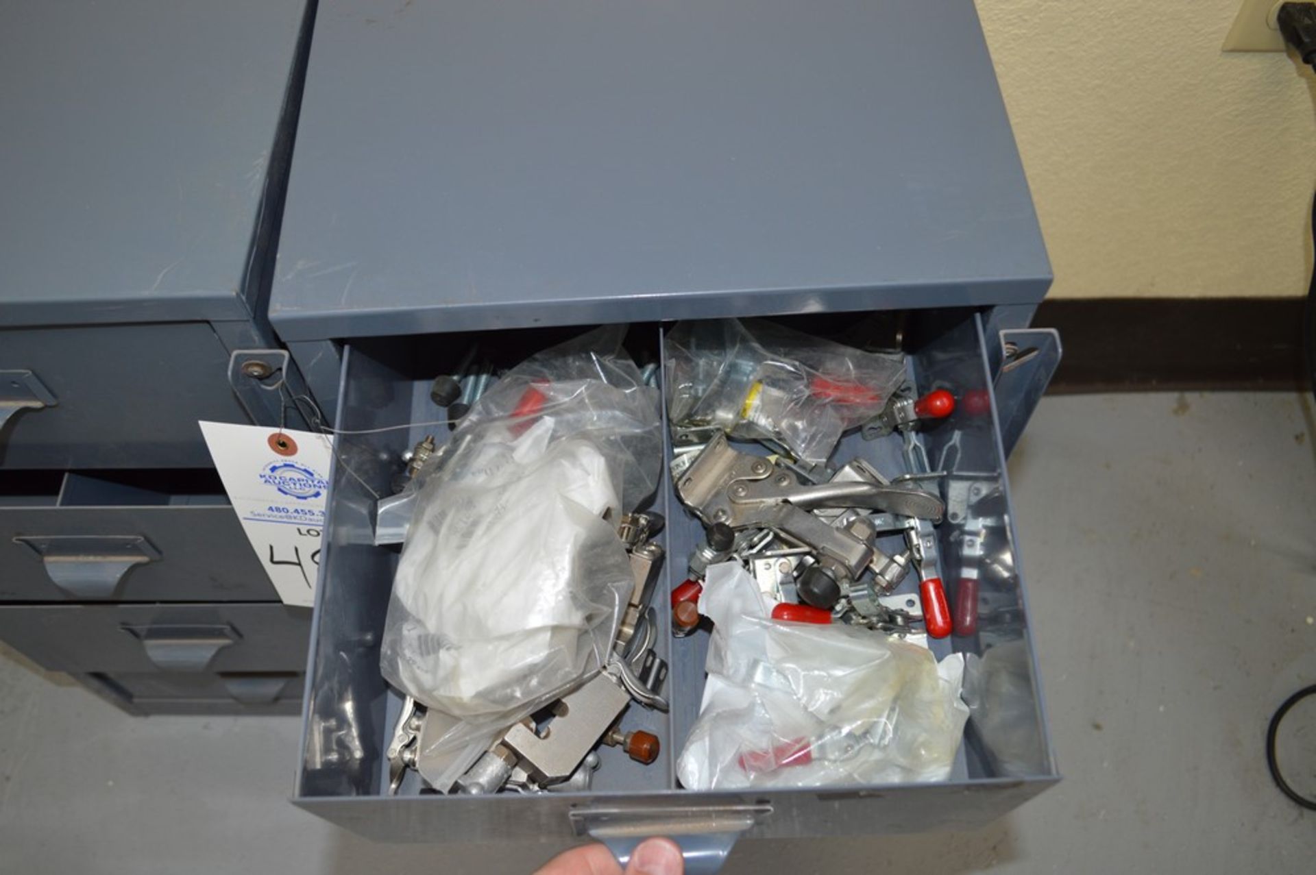 2 small grey 4 drawer cabinets with large assortment of various Di-Stay-Co hold down clamps - Image 3 of 5