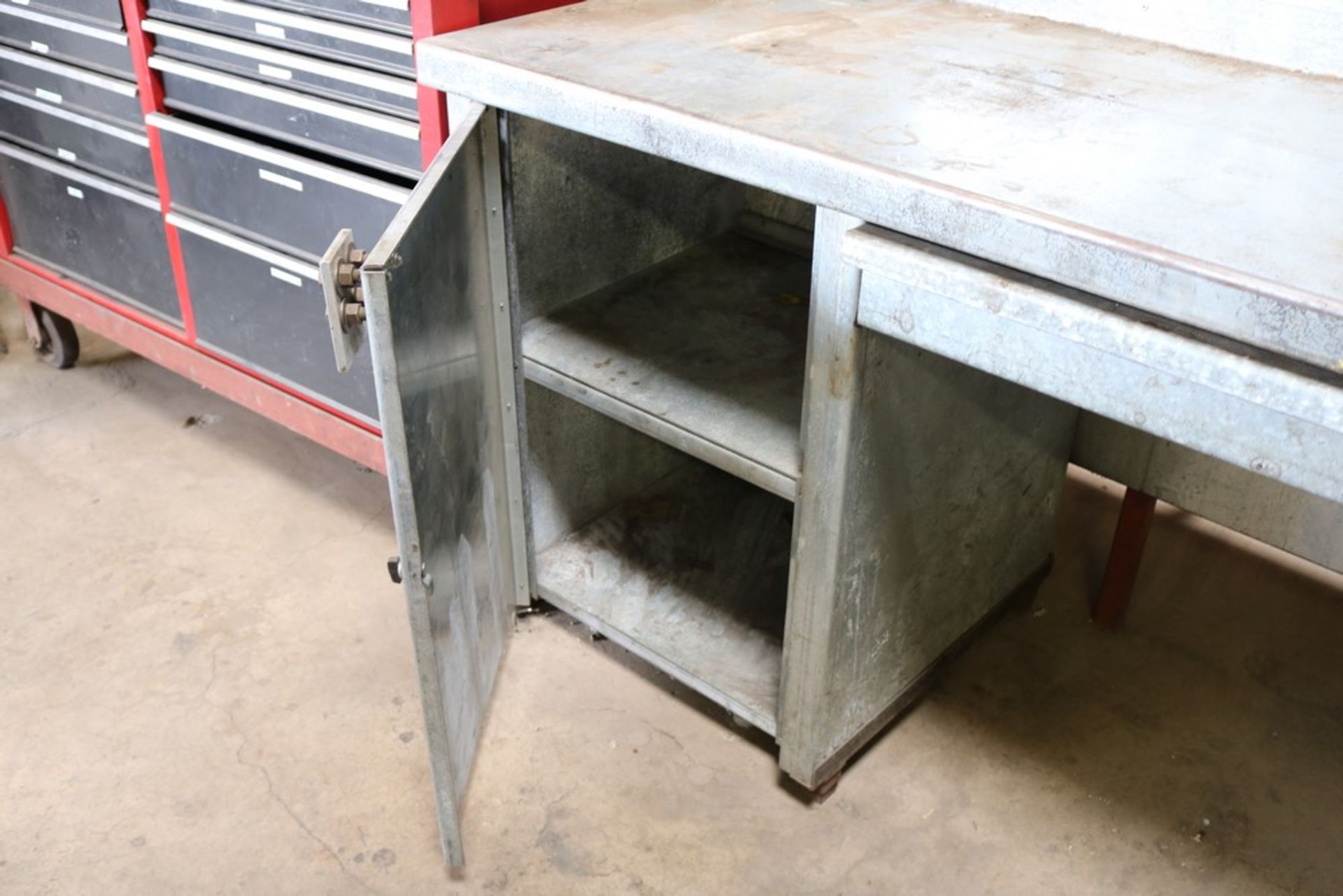 Heavy Duty Metal Work Table, (2) Cabinets 7' x 25'' x 25'', (1) Drawer, Backsplash not included - Image 2 of 4