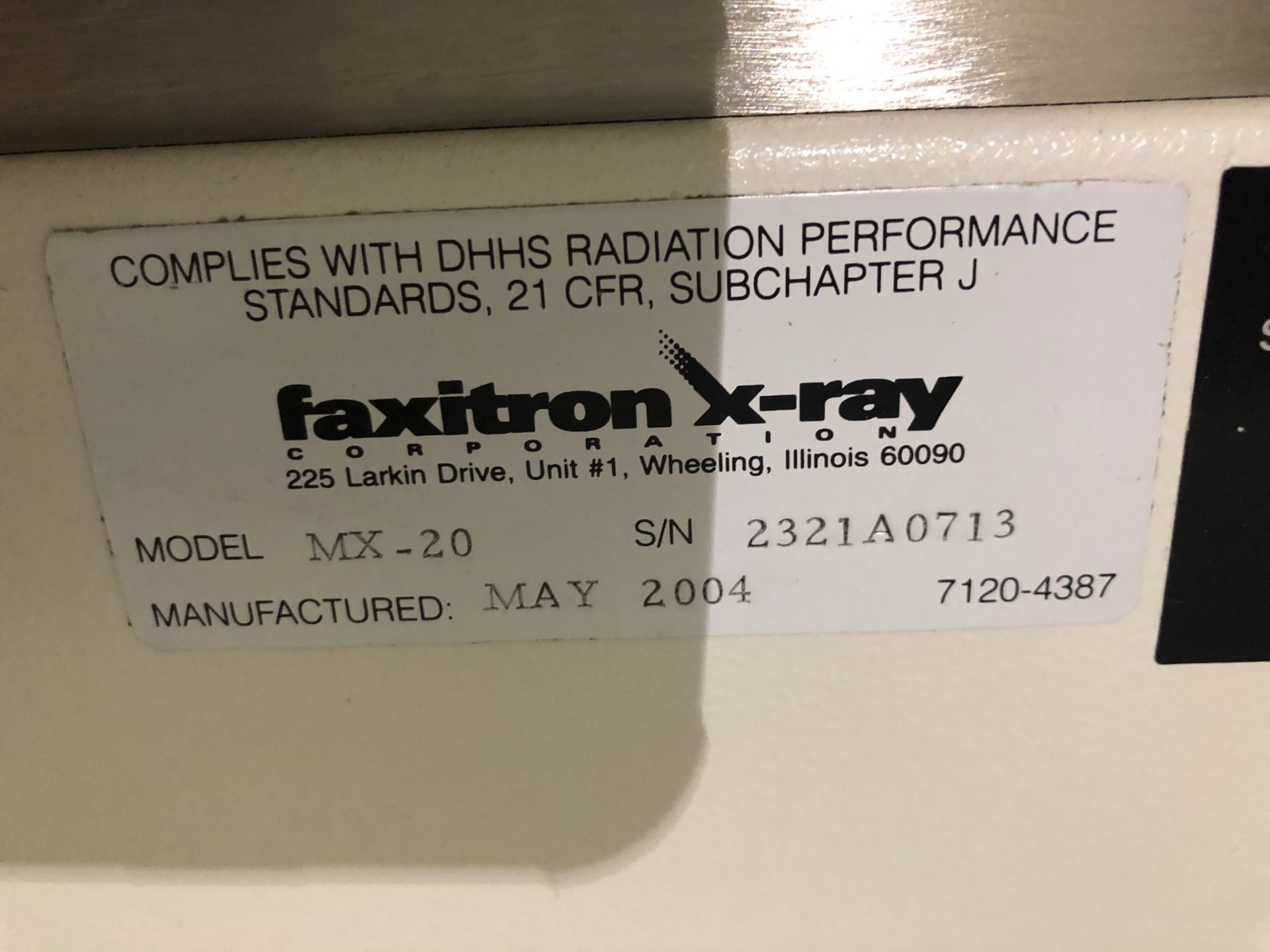 Faxitron X-Ray System Model MX-20,S/N: 2321A0713 Manufacture Date 2004. Known working X-ray tube - Image 4 of 10