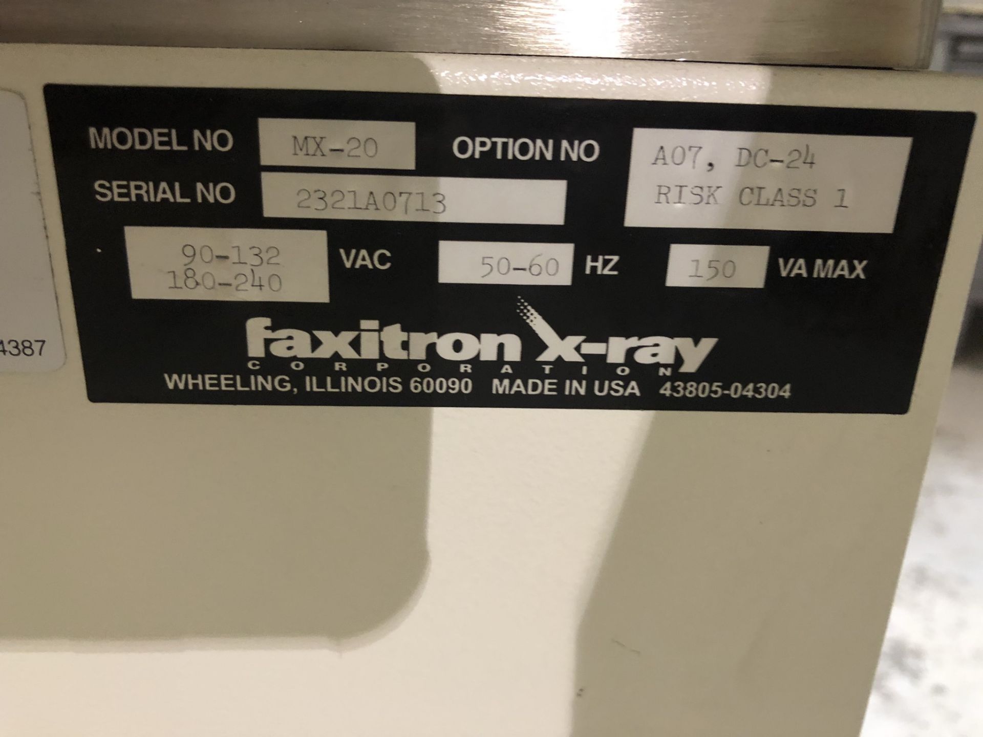 Faxitron X-Ray System Model MX-20,S/N: 2321A0713 Manufacture Date 2004. Known working X-ray tube - Image 3 of 10