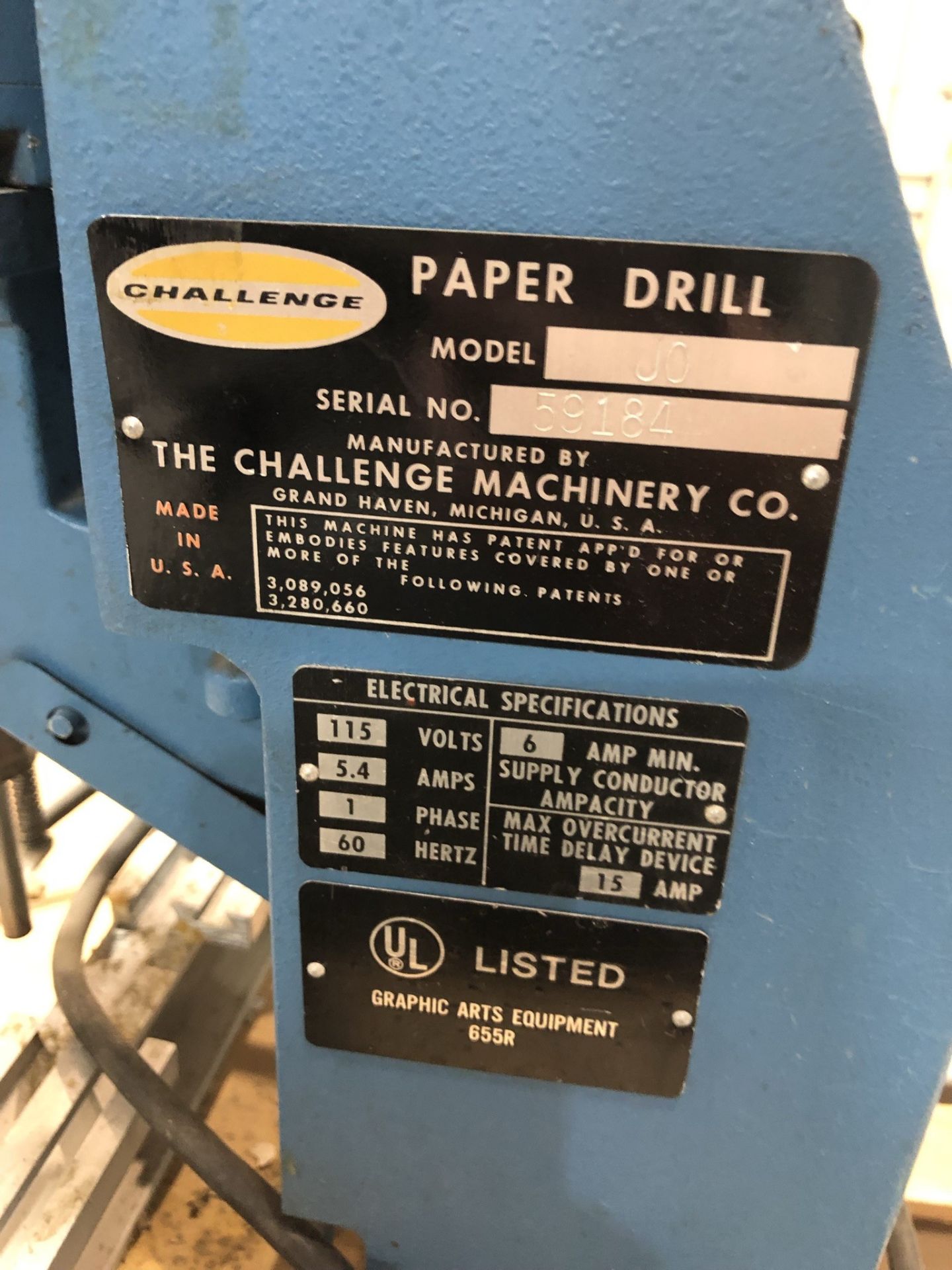 Harvard Apparatus Model 1201 Peristaltic pump, Challenge Machinery Company Model JO paper drill, - Image 3 of 4