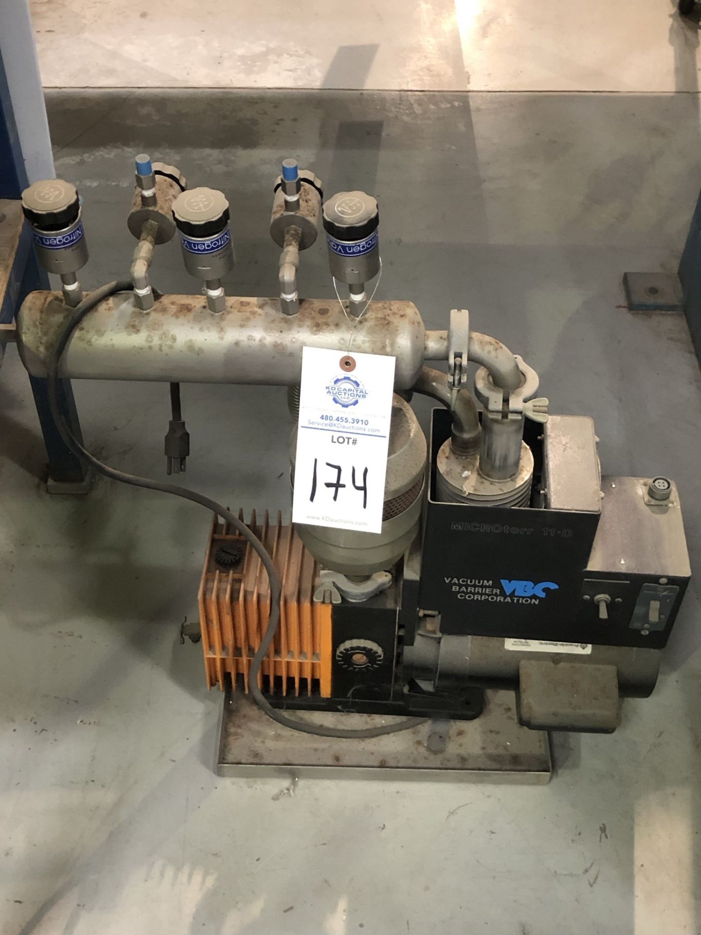 Vacuum Barrier Corp air cooled diffusion pump, Alcatel model 2004 with 5 port valved vacuum
