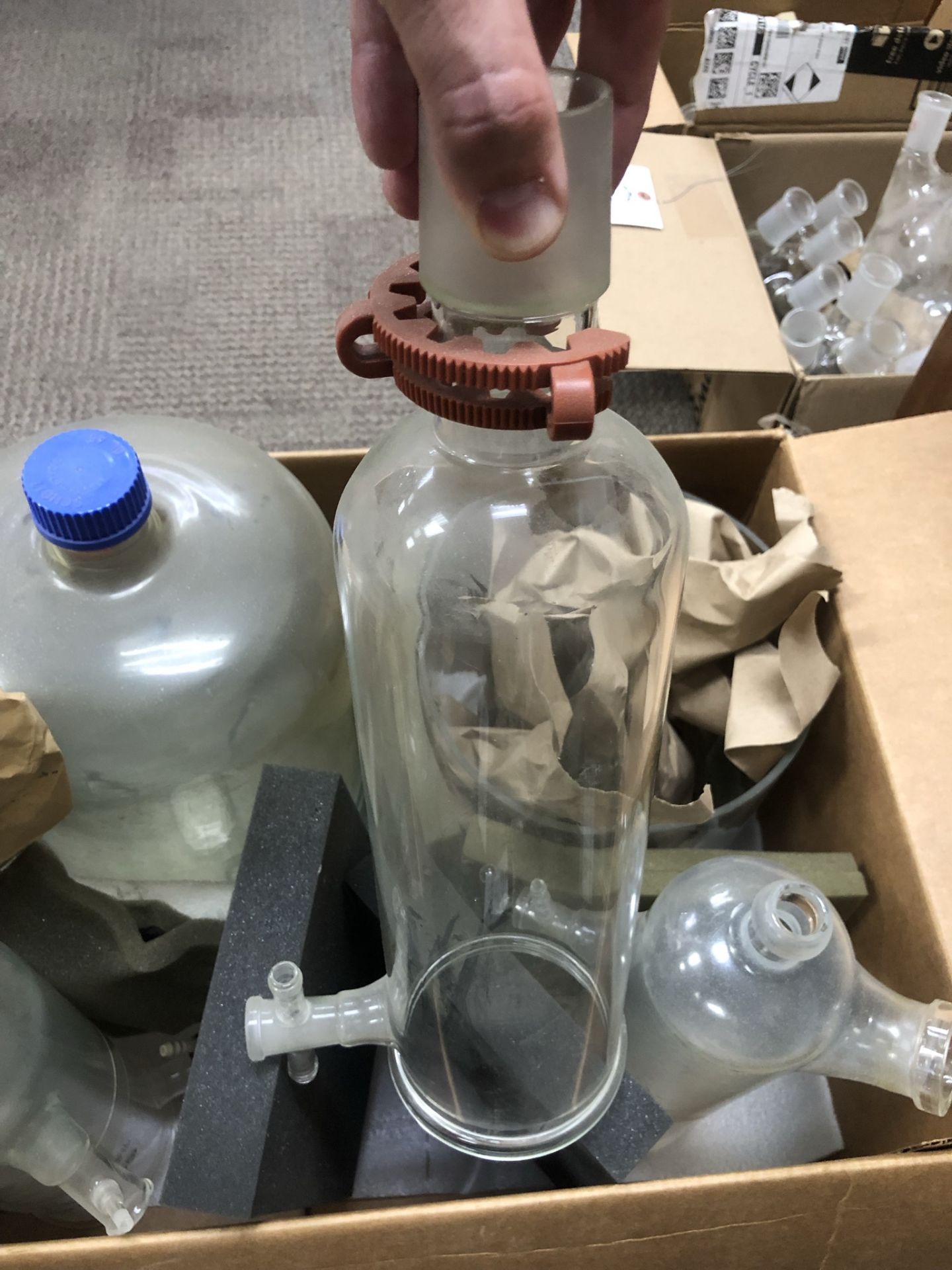 Lot of Misc. Large Glassware Items Including Large Glass Carbouy and 3 Vertical Rotovap Condenser - Image 6 of 16