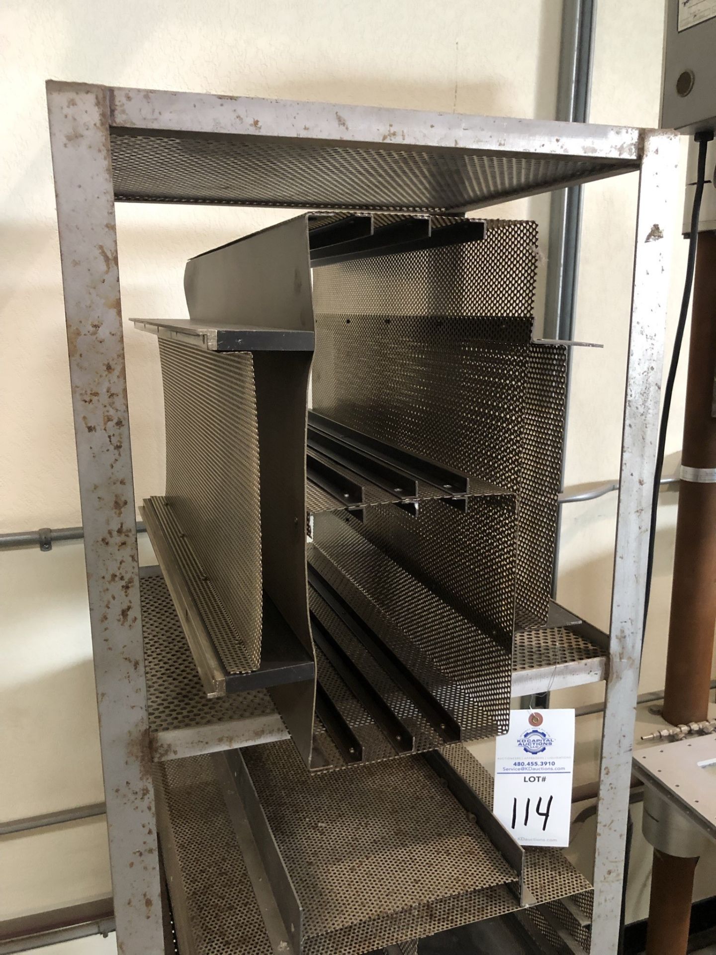 SS shelving unit with misc. furnace fixtures, 6" Pexto hand shear - Image 2 of 6