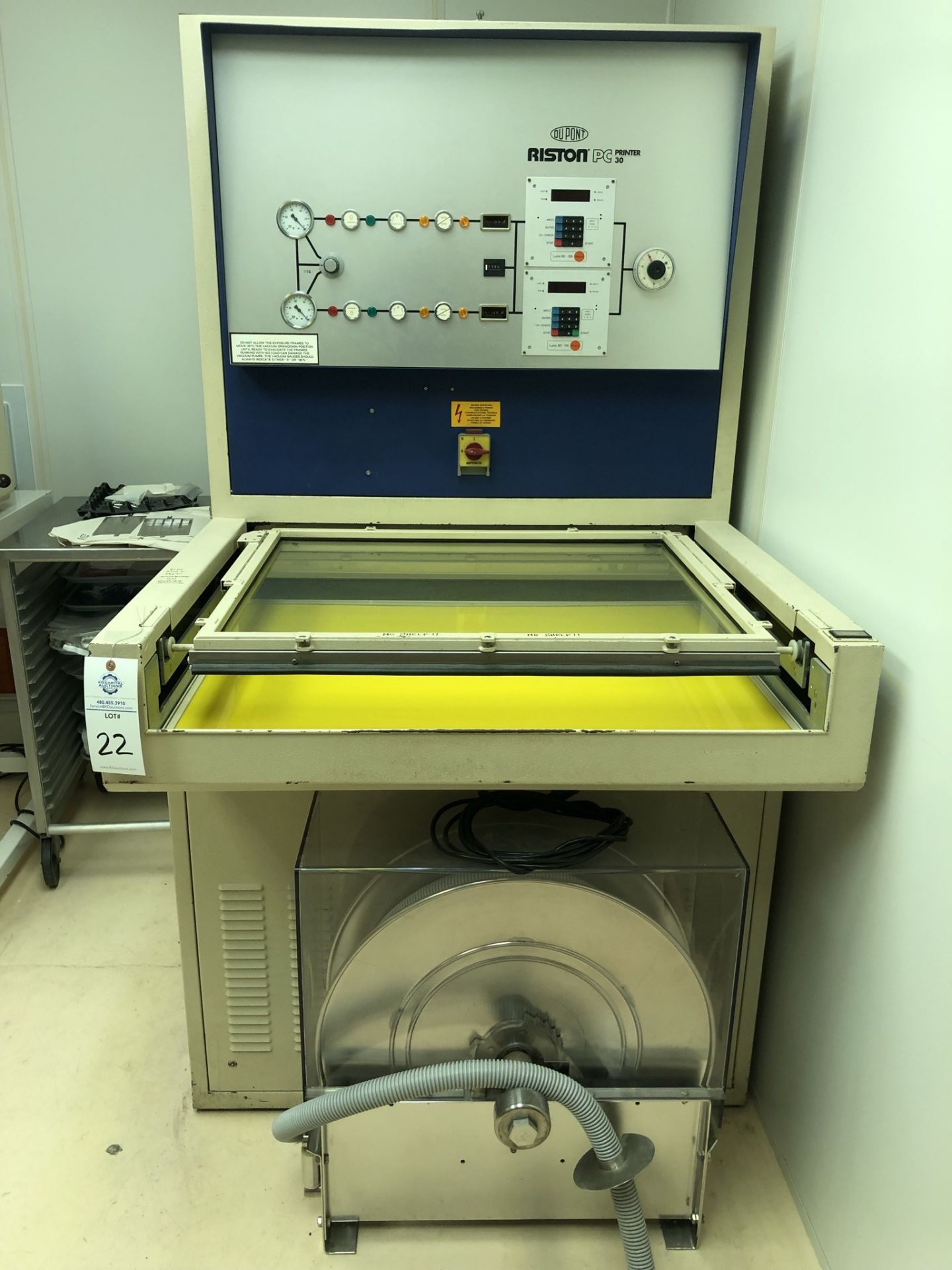 Dupont Riston PC-30 Photoresist exposure unit/printer. This lot includes a nice clean room vacuum