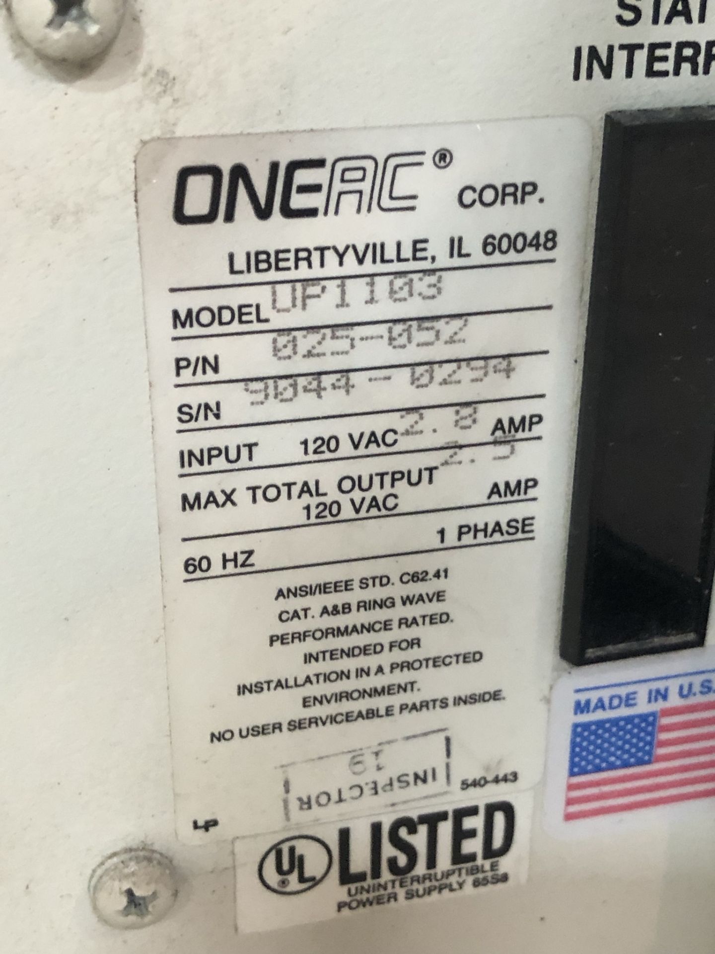 Oneac Corp., Quantity 10, Model UP1103, Uninterruptable Power Supplies (see detail PDF) - Image 3 of 11