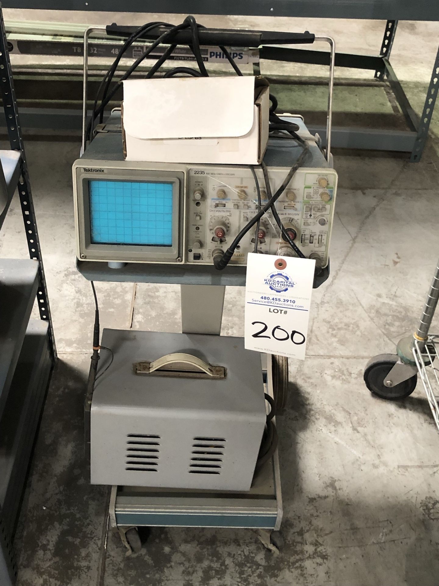 Tektronix model 2235 oscillioscope, rolling cart, strip chart recorder