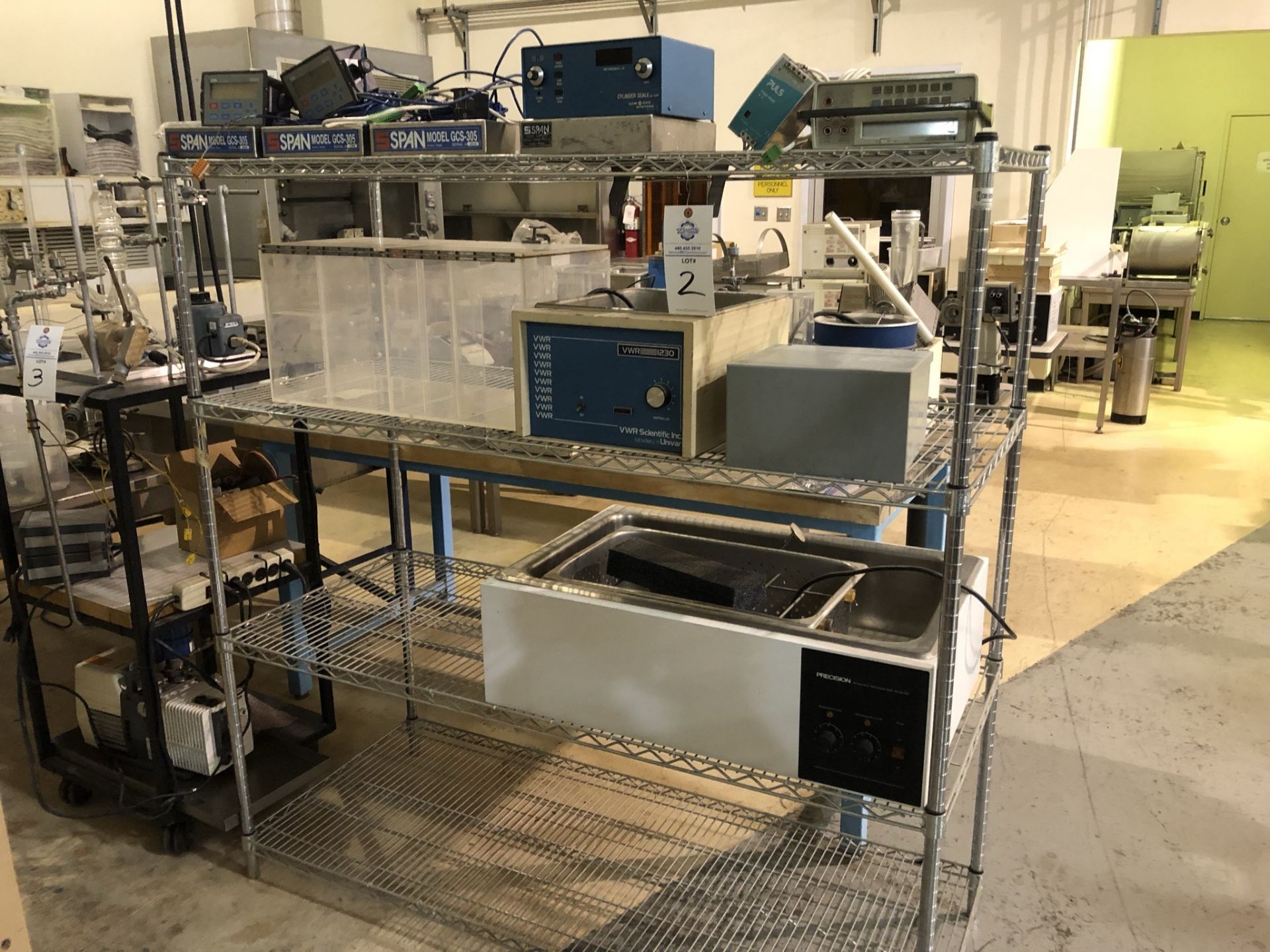 Bakers rack, WR Scientific Model 1230, Precision Scientific Stainless Steel Water Bath Model 186,