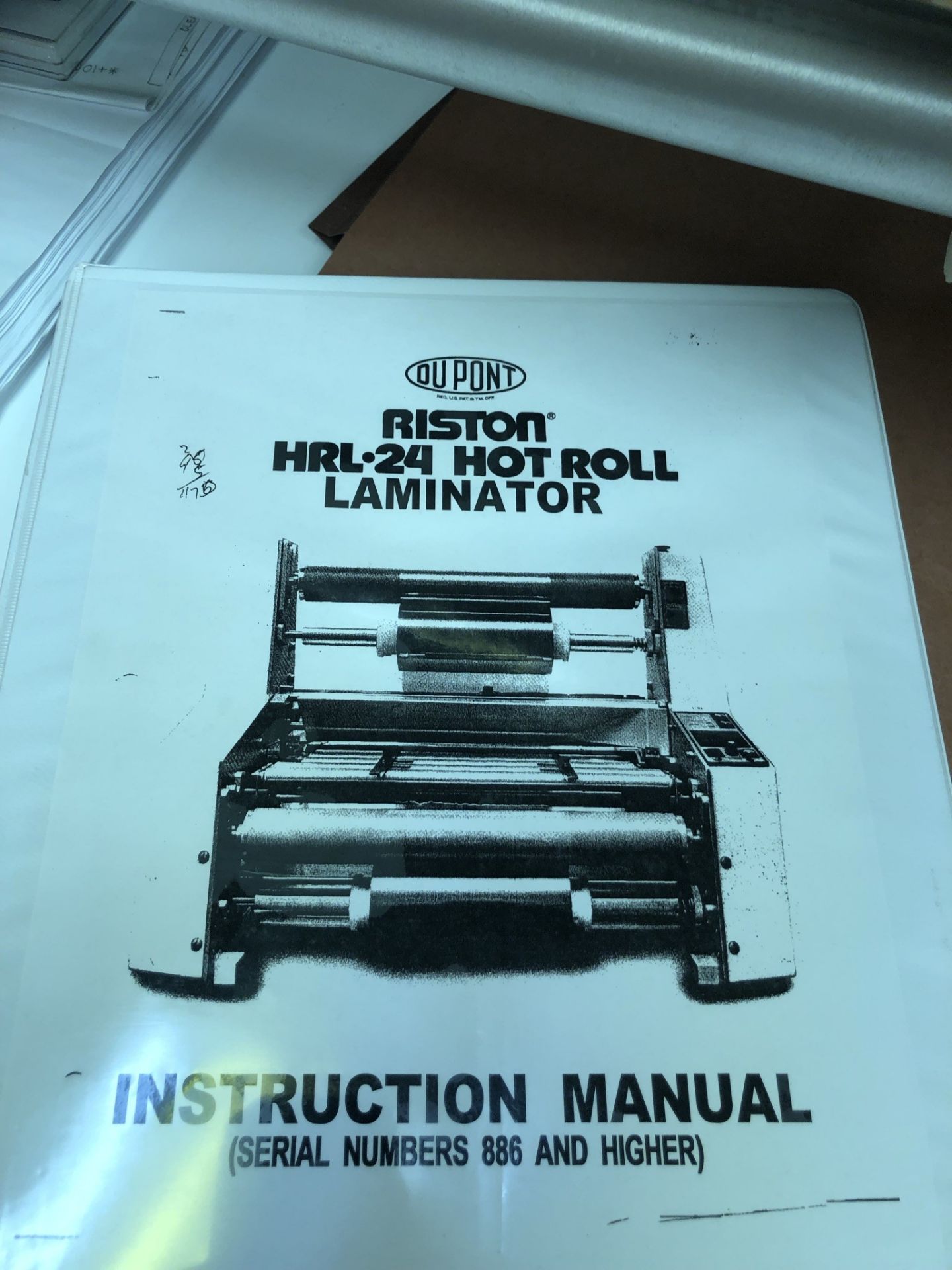 Dupont Riston HRL-24â€ Hot Roll Laminator with manual and support table (white). Manual is - Image 3 of 8