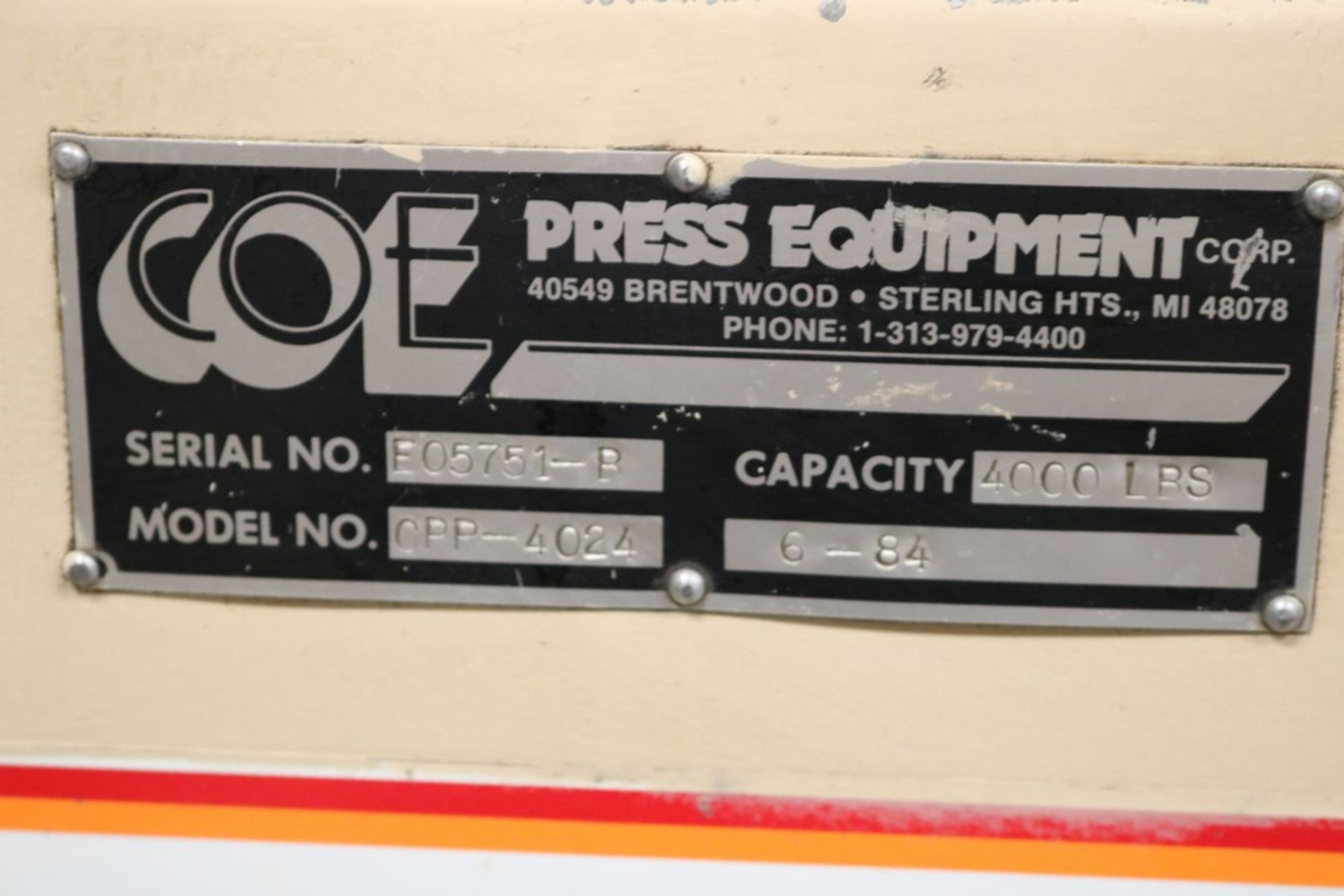 COE Press Equipment Stock Reel, 4000 LB Capacity, Model CPP-4024 - Image 3 of 7