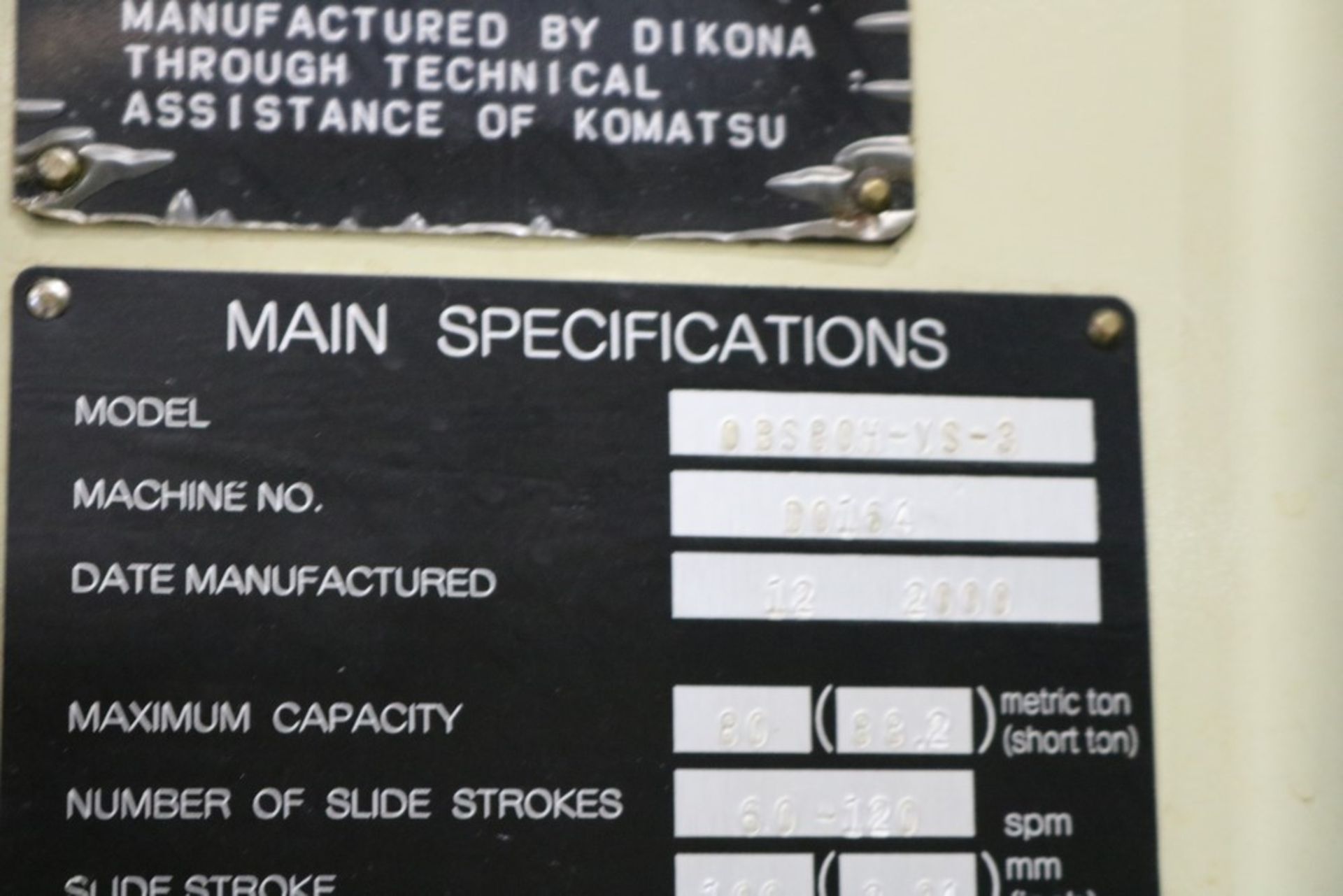 2000 Komastu OBS 80H-VS-3 Punch Press, Air Clutch, Komatsu Control and Pedestal Control, PA - Image 22 of 26