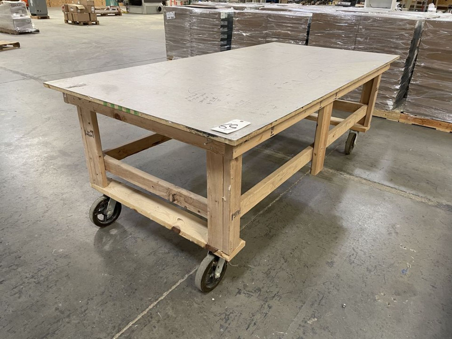 48" x 97" x 35" Wooden Roller Table.