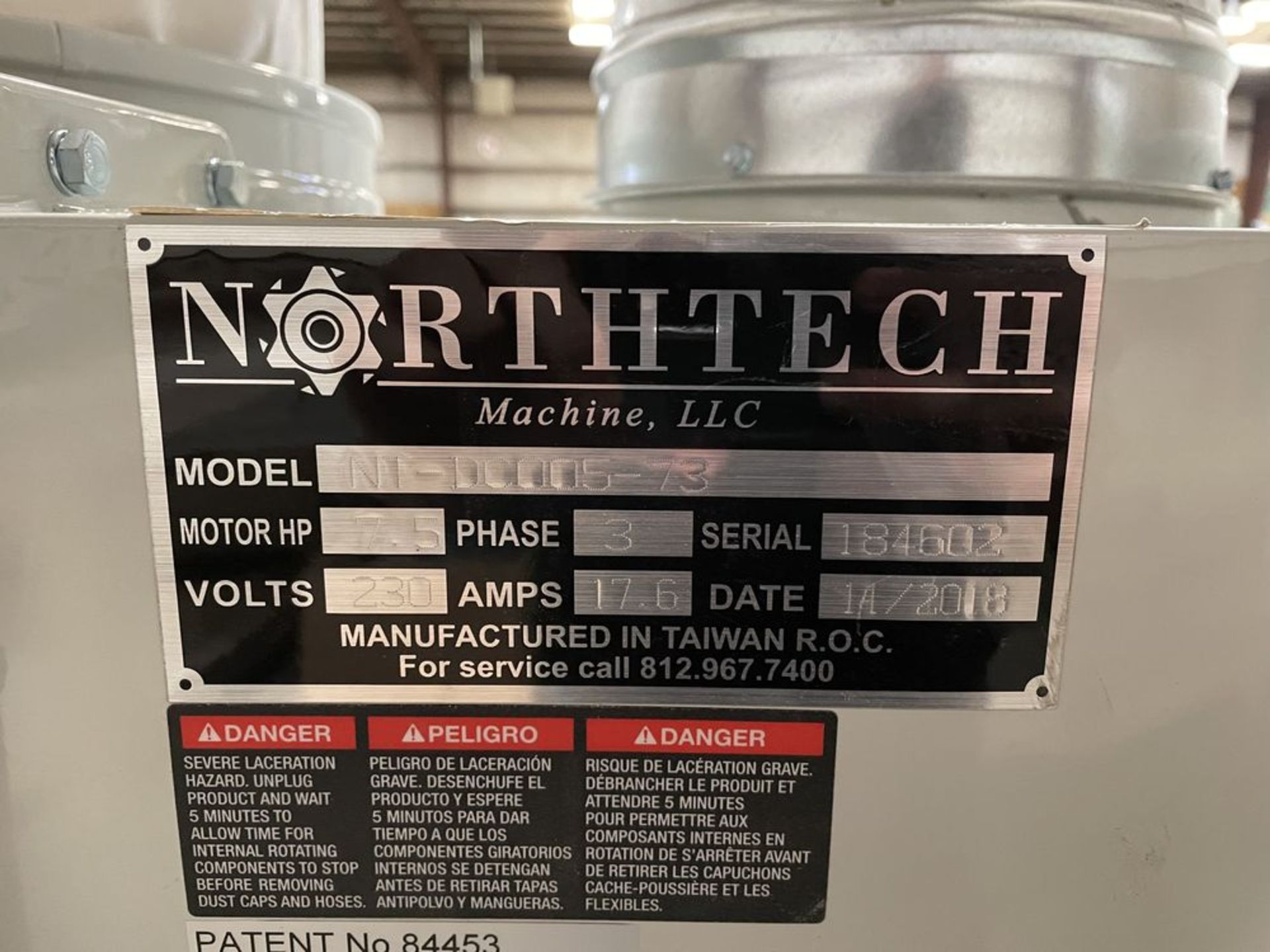 2018 Northtech NT-DC005-73 Dust Collector. SN 184602, Year 2018. Equipped with 7.5 HP motor, 4900 - Image 5 of 5