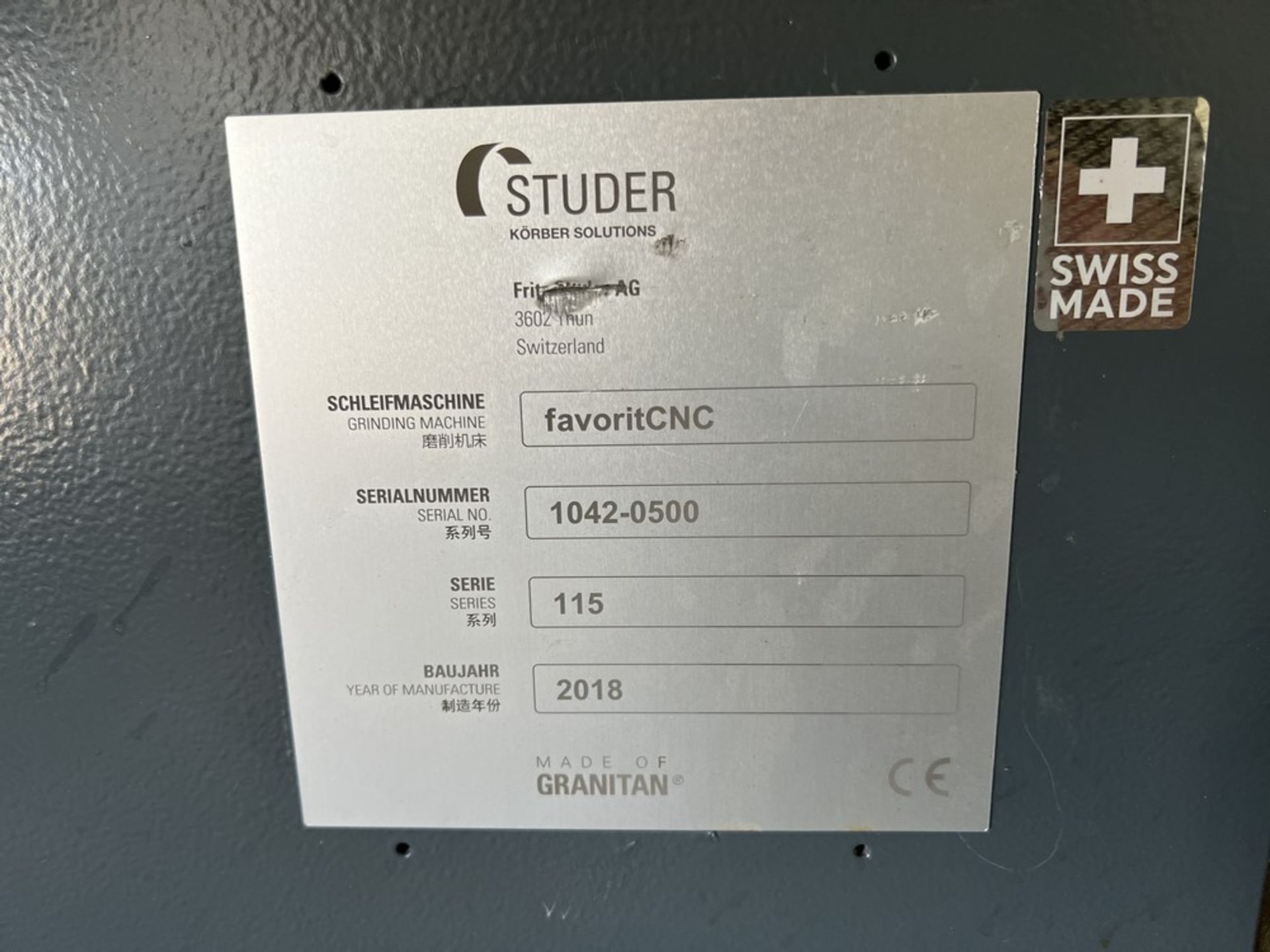 2018 Studer Favorit CNC Grinder Serial Number 1042-0500 - Image 10 of 12