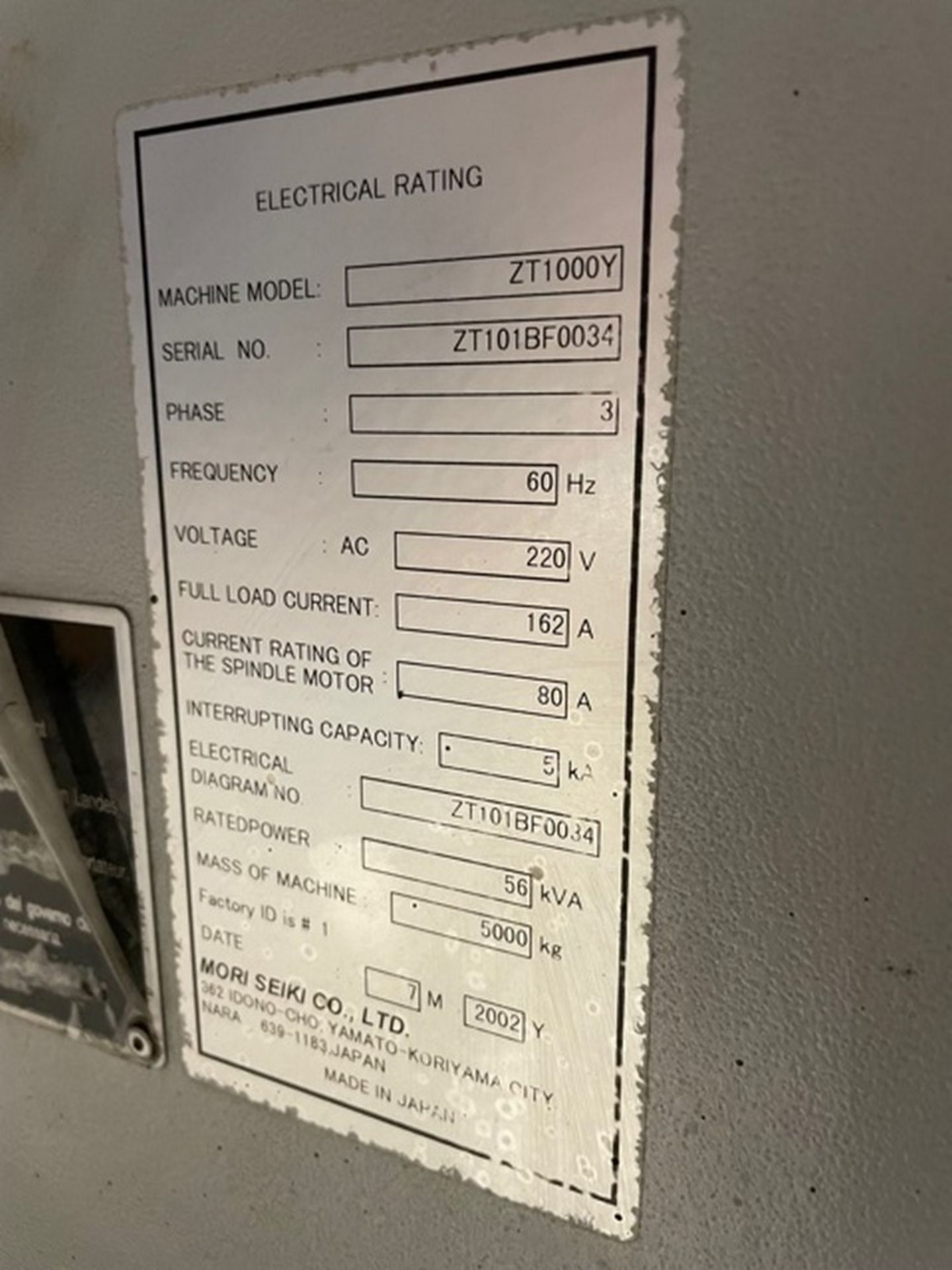 2002 Mori Seiki ZT1000Y Serial Number ZT101BF0034, CNC Lathe LNS 6’ Barfeeder, Dual 6” Chucks - Image 8 of 8