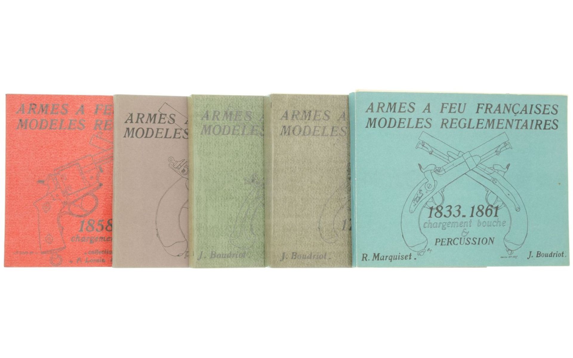 Konvolut von 5 Bänden "Armes a feu Francaises modeles reglementaires" par Jean Budriot.