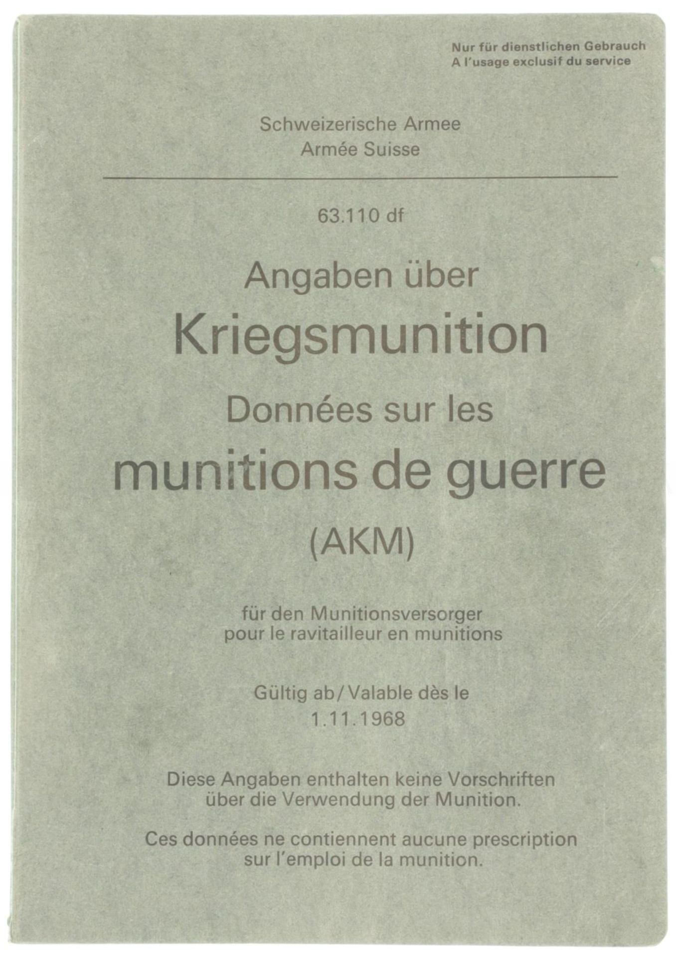 Angaben über Kriegsmunition, AKM, Ausgabe 1968